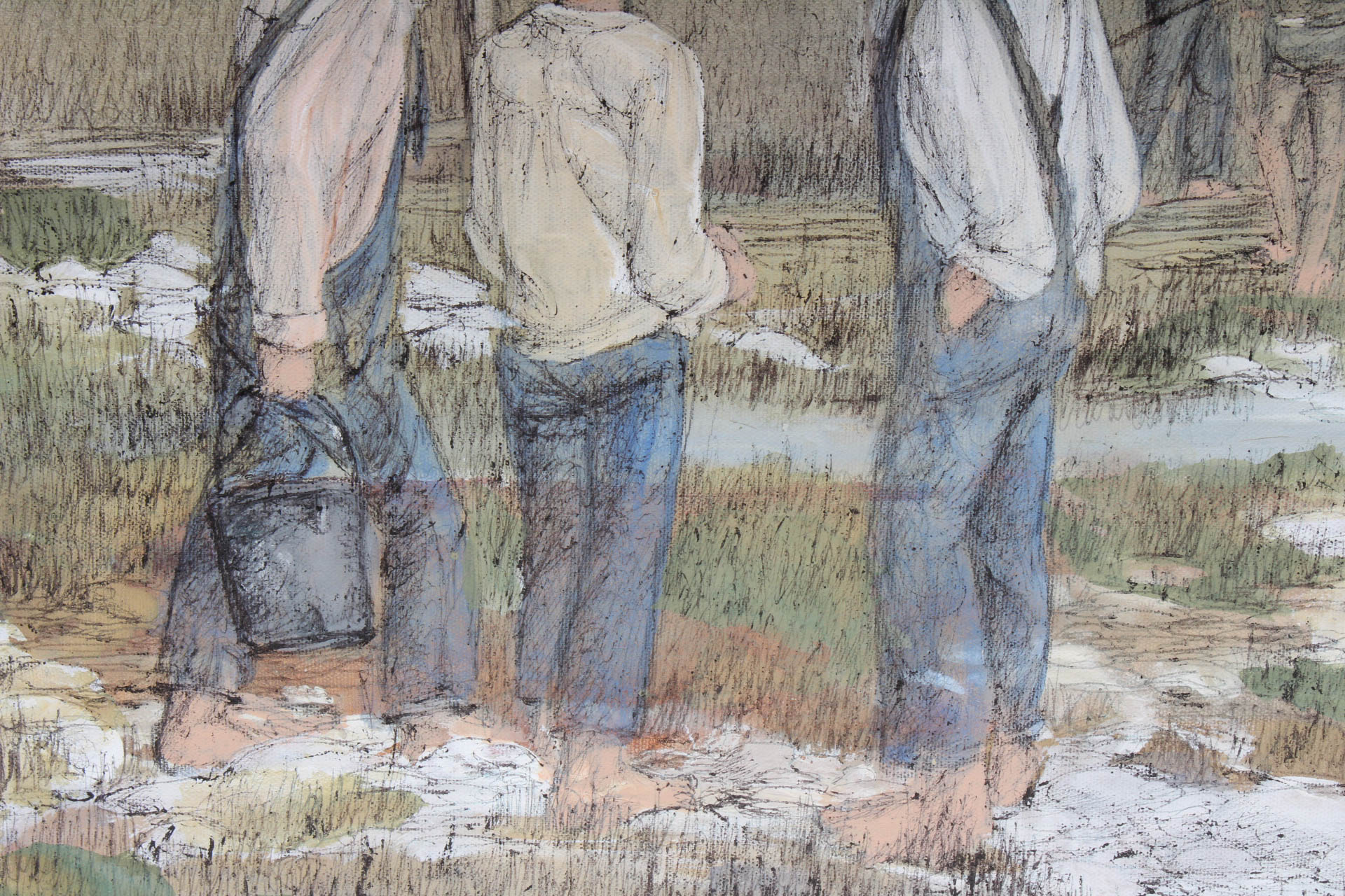 Michael Palmer "Fishing Party" Oil Painting on Canvas