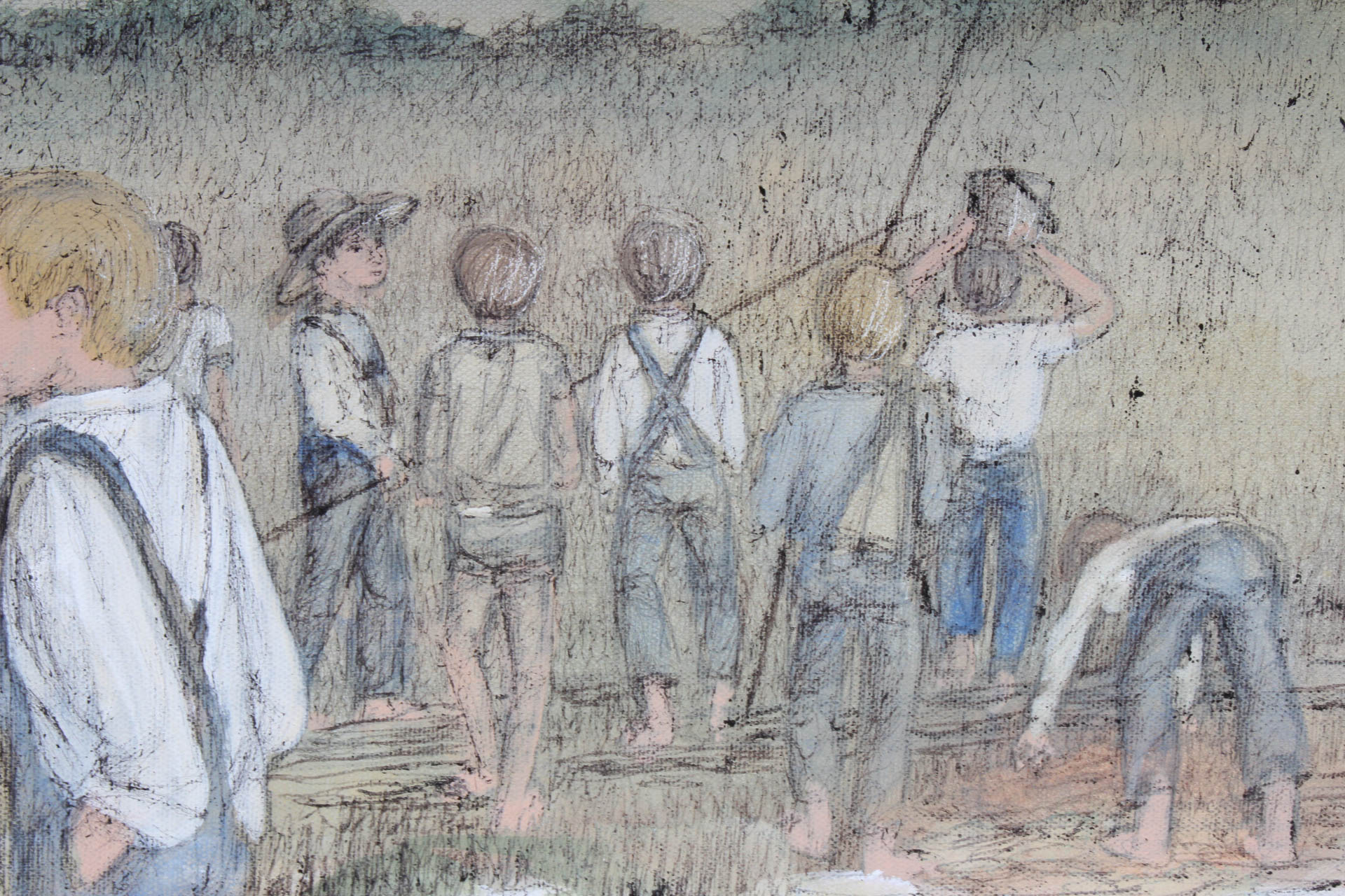 Michael Palmer "Fishing Party" Oil Painting on Canvas