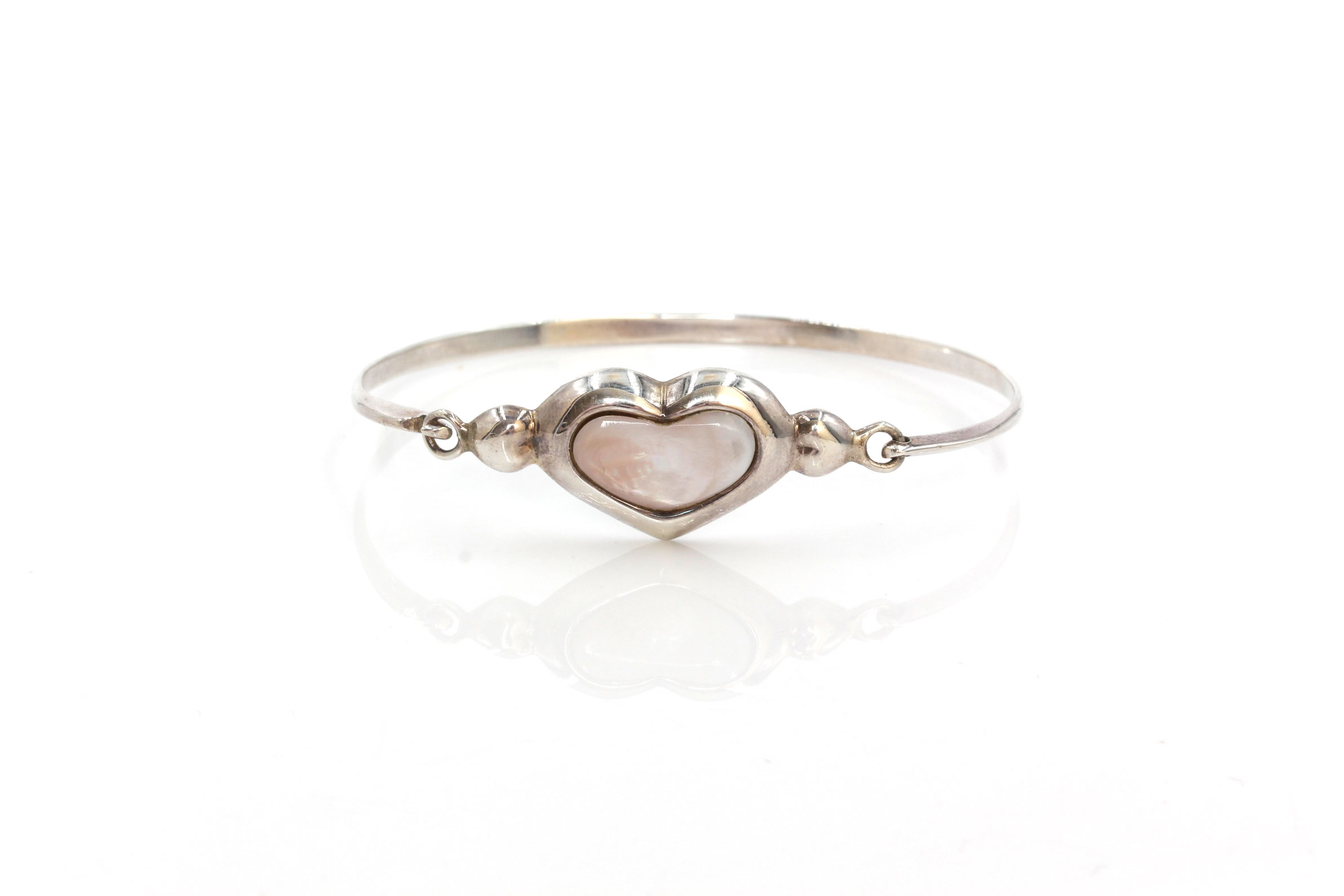 Sterling Silver Mother of Pearl Heart Bangle