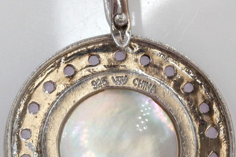 Sterling Silver Mother of Pearl and Purple Cubic Zirconia Pendant Necklace