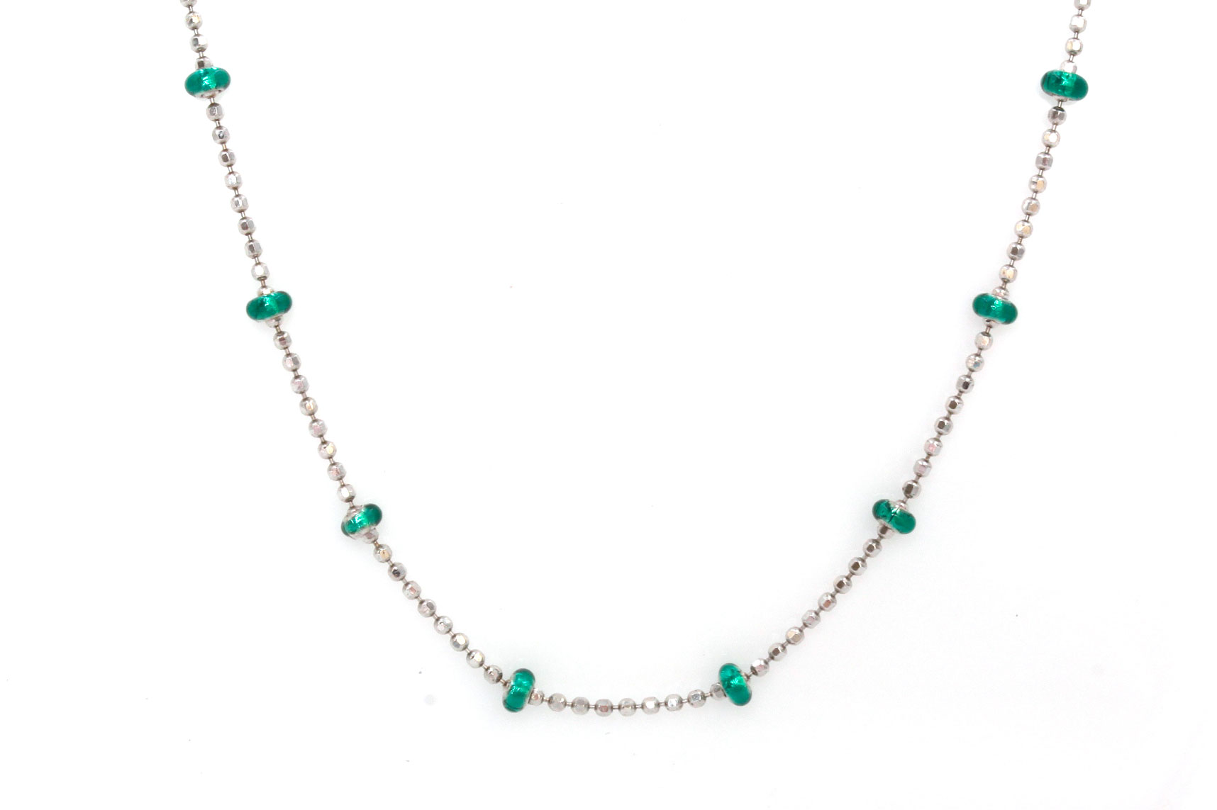 14K White Gold Green Bead Necklace