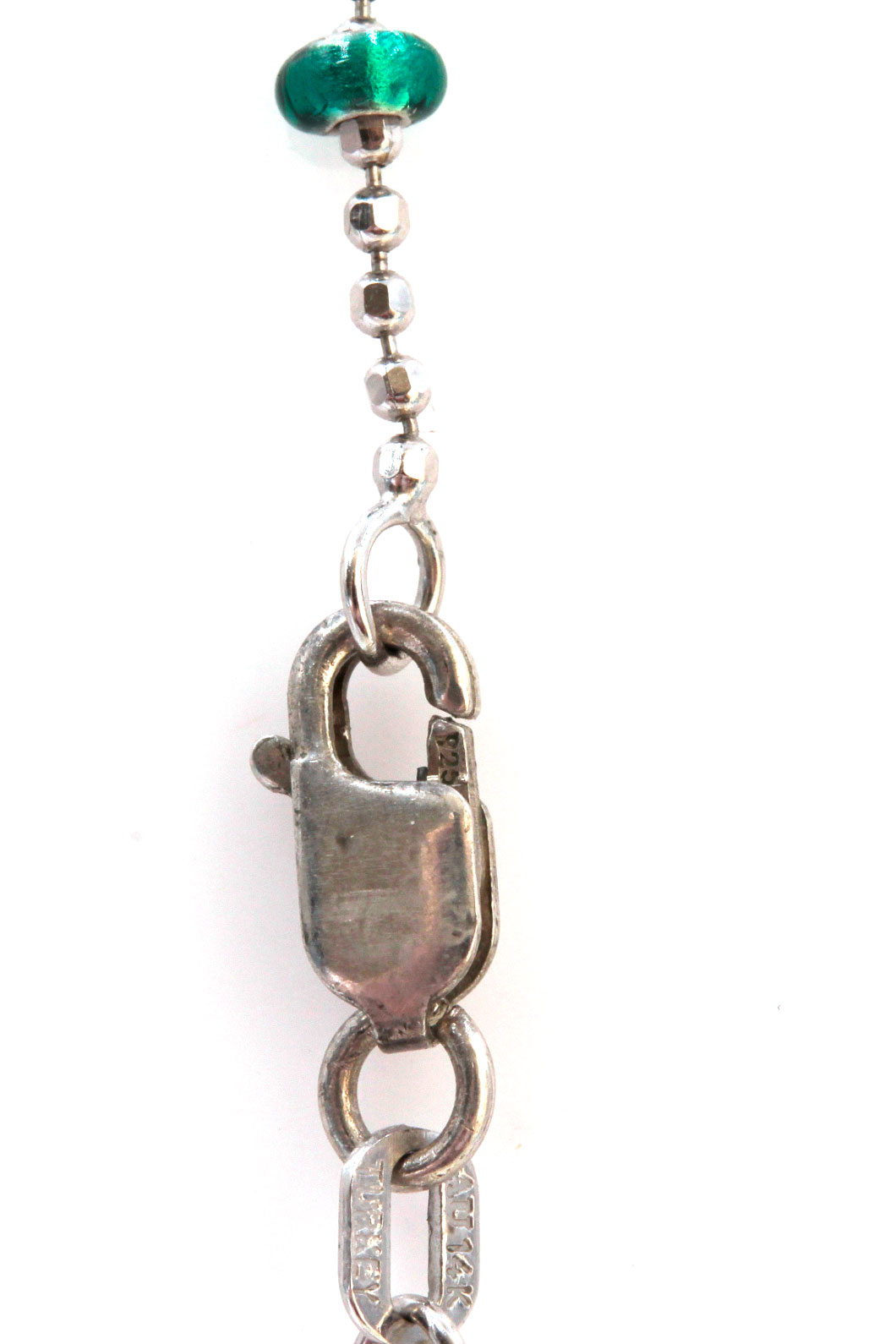 14K White Gold Green Bead Necklace