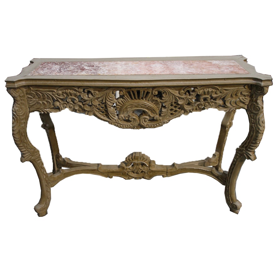 Rococo Style Console Table With Composite Marble Top