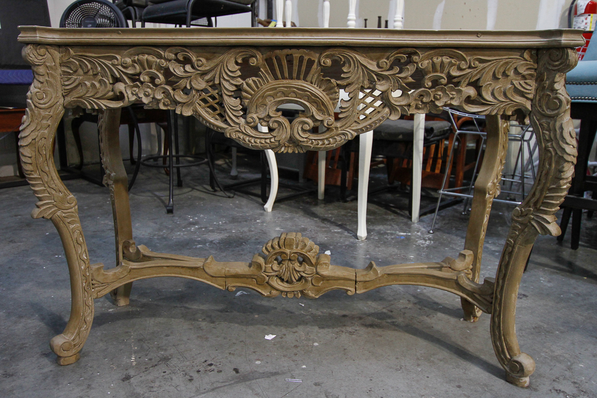 Rococo Style Console Table With Composite Marble Top