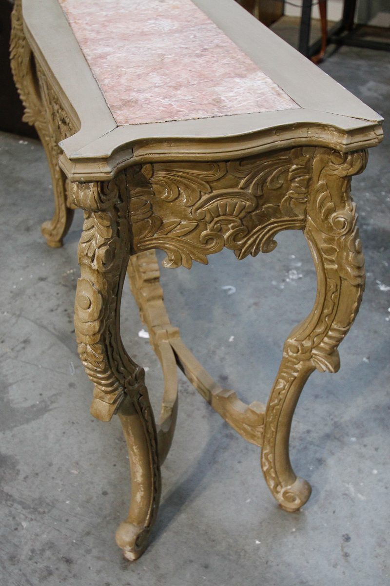 Rococo Style Console Table With Composite Marble Top