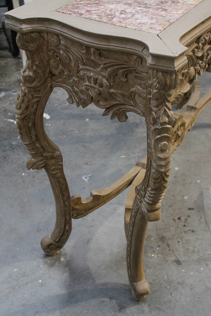 Rococo Style Console Table With Composite Marble Top