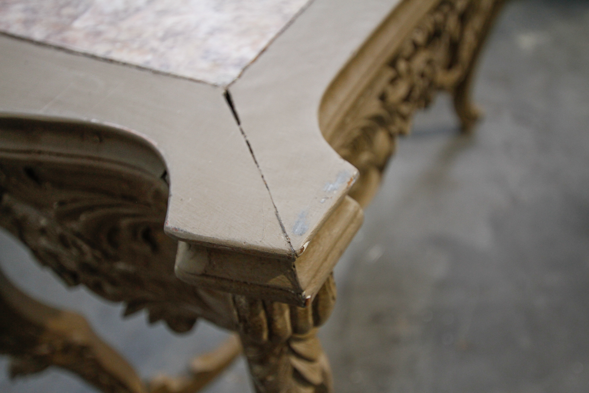 Rococo Style Console Table With Composite Marble Top