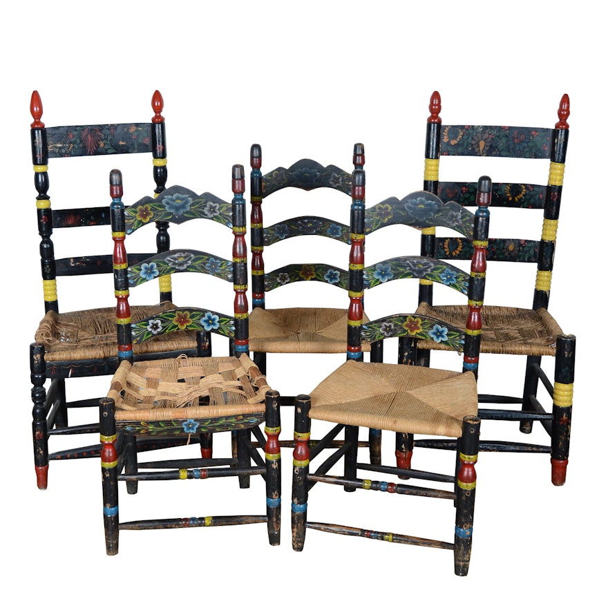 Five Painted Ladder Back Chairs