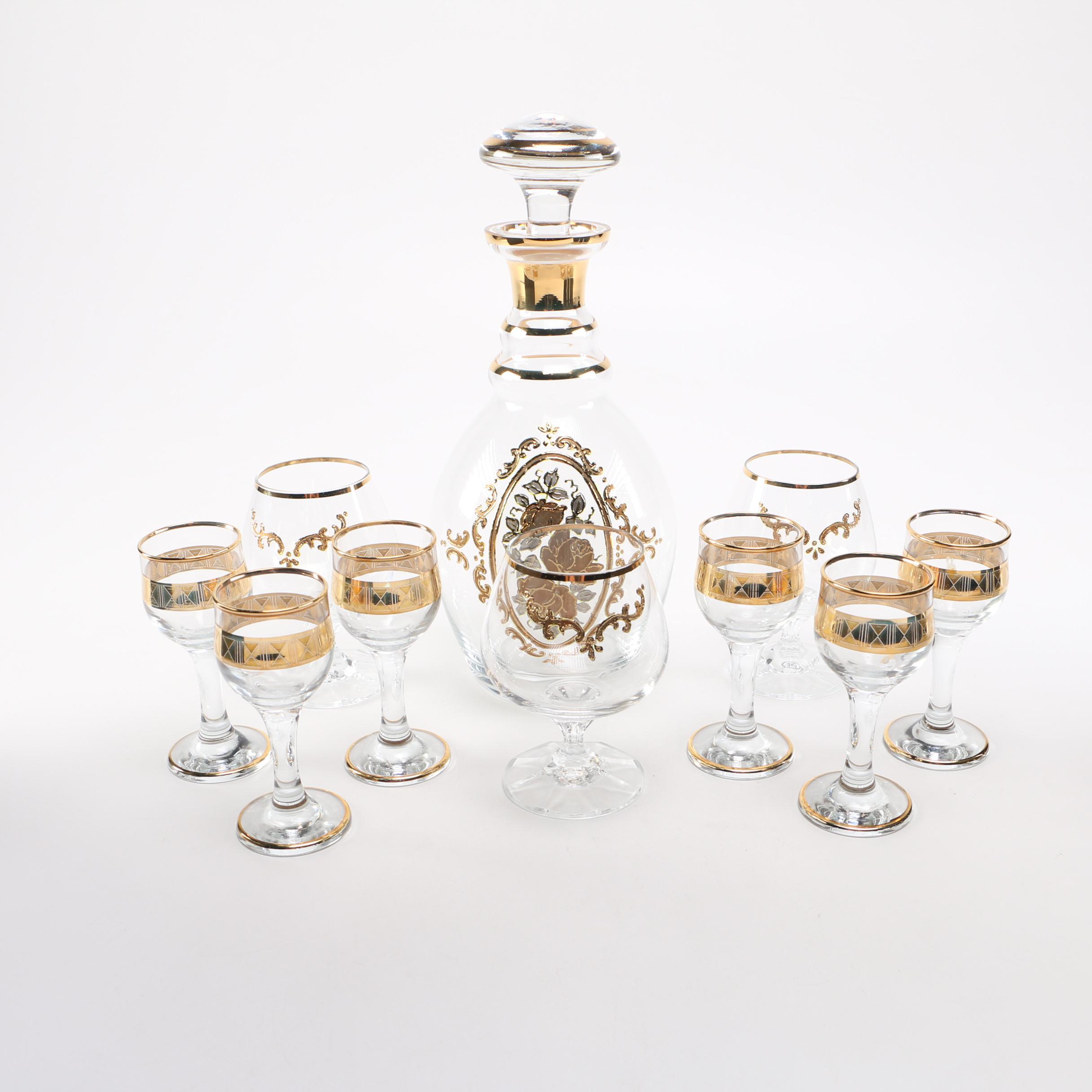 Glass Decanter and Wine Glass Set