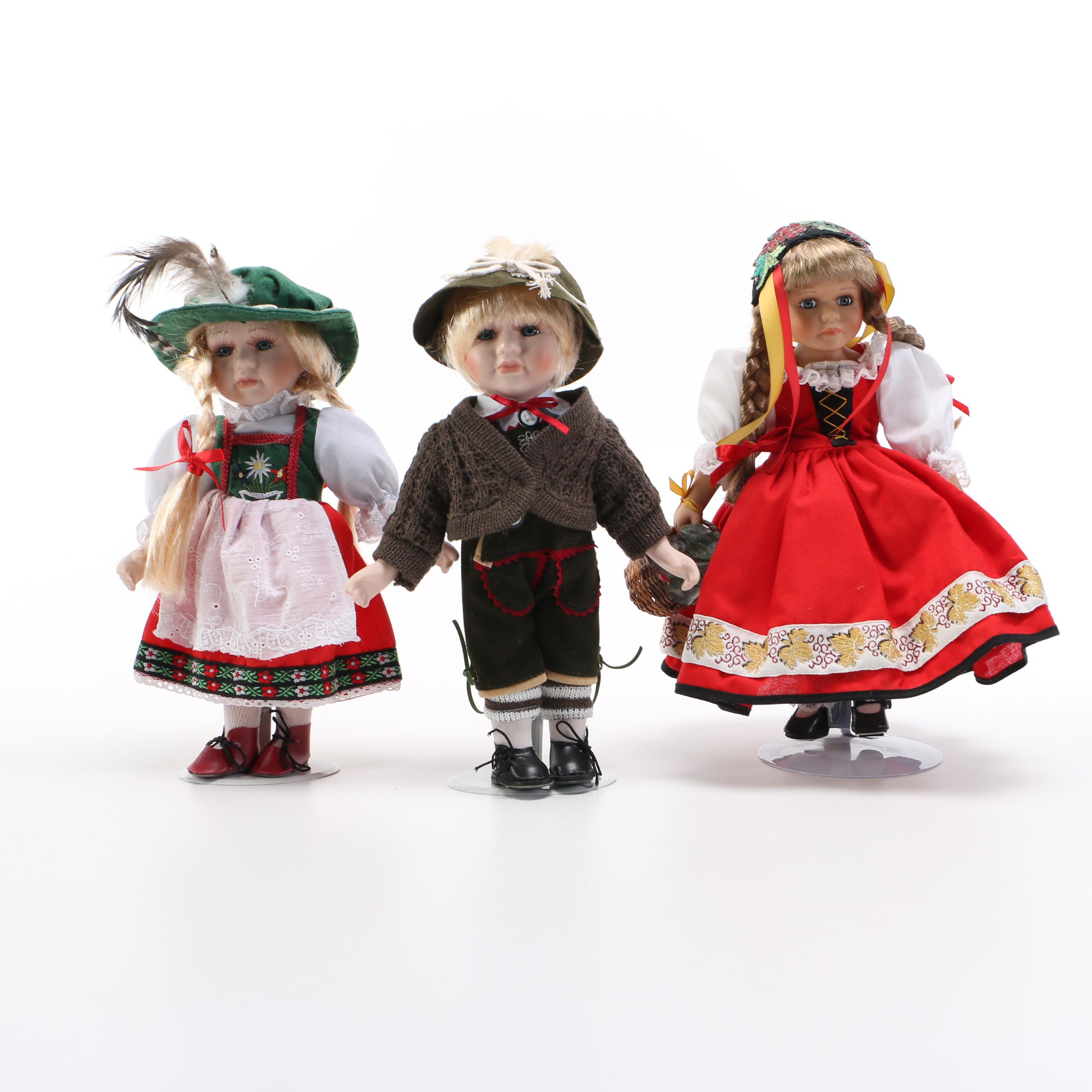 Collection of German Themed Porcelain Dolls