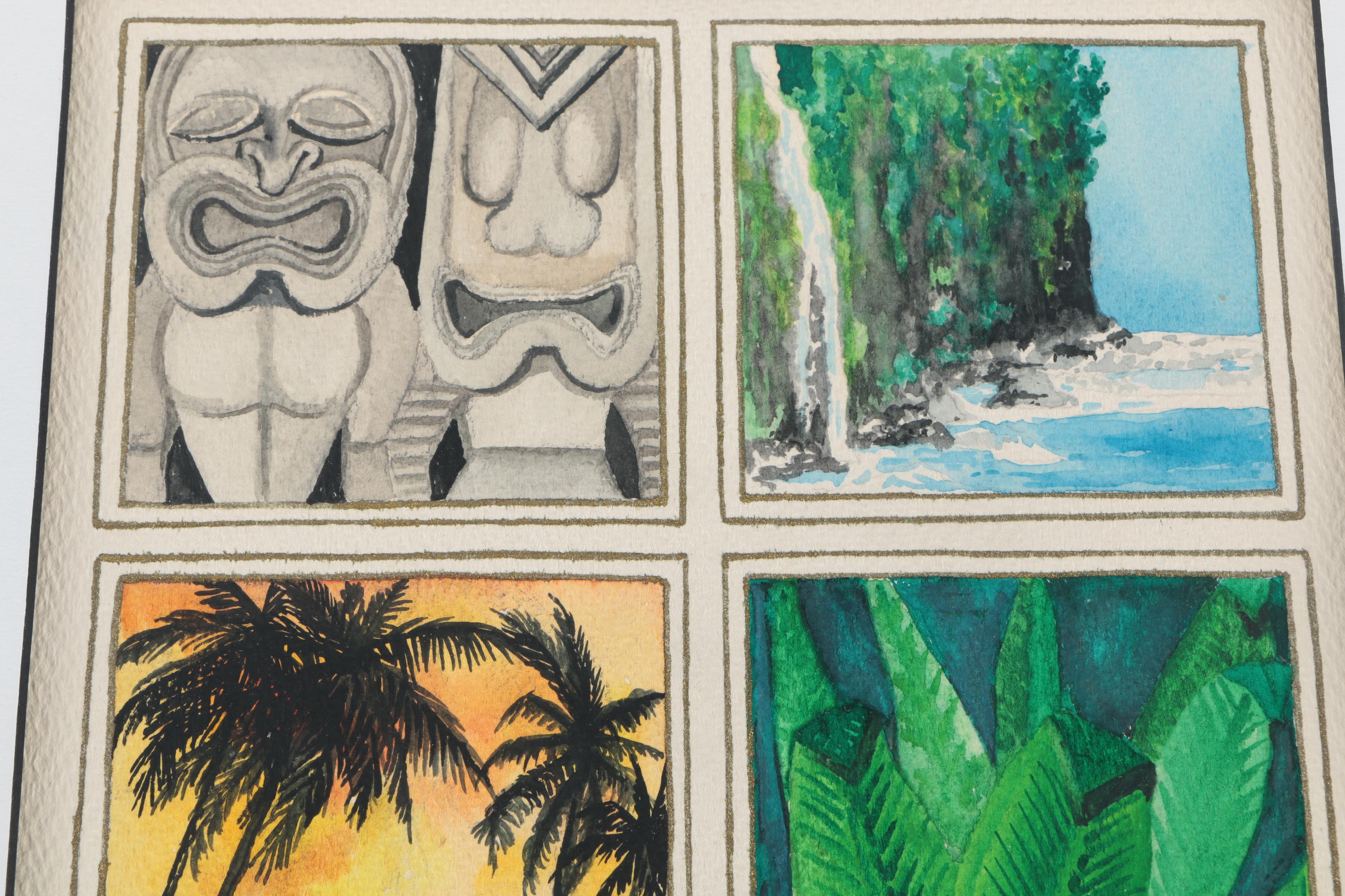 Conklin 1993 Six-Panel Watercolor on Paper of Hawaiian Scenes