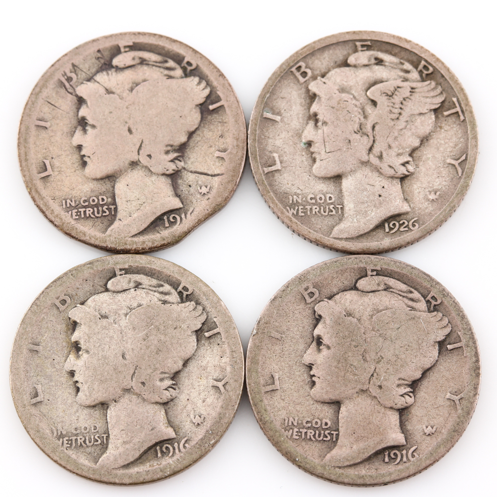 Group of (4) Mercury Dimes 1916-1926