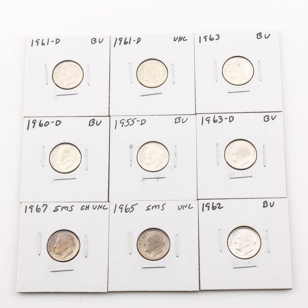 Group of (9) Roosevelt dimes 1955-1967