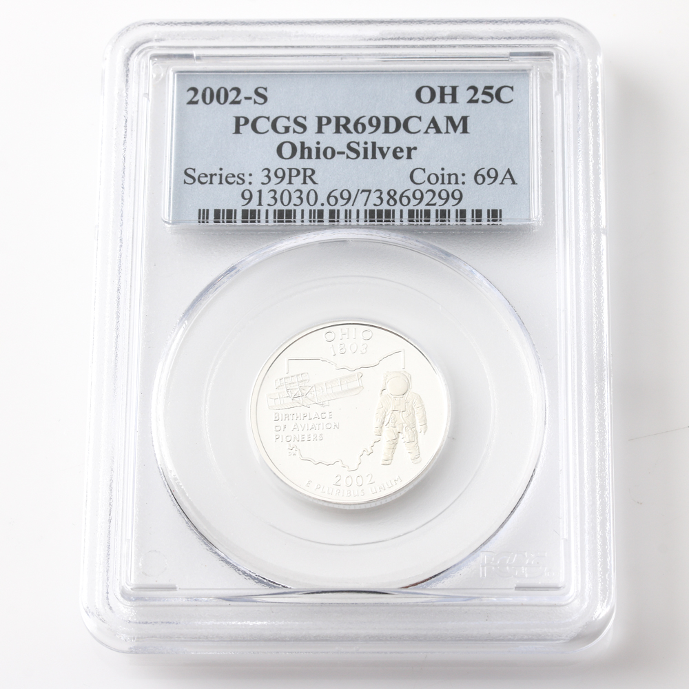 Graded PR 69 DCAM (by PCGS) 2002-S Silver Proof Ohio State Quarter