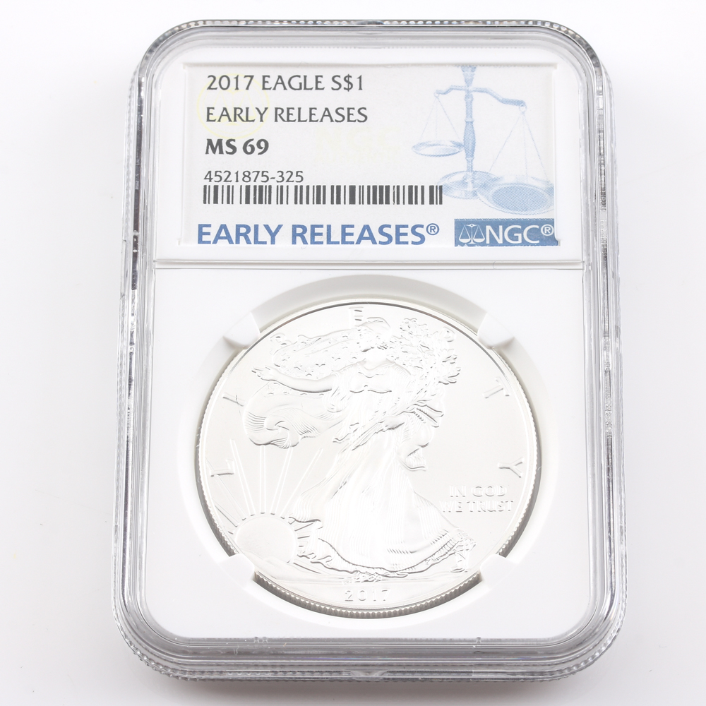 Graded MS 69 (by NGC) 2017 Early Release Silver Eagle Dollar