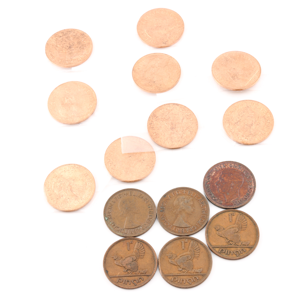 Group of (15) Pennies From Great Britain and Ireland 1940-1967