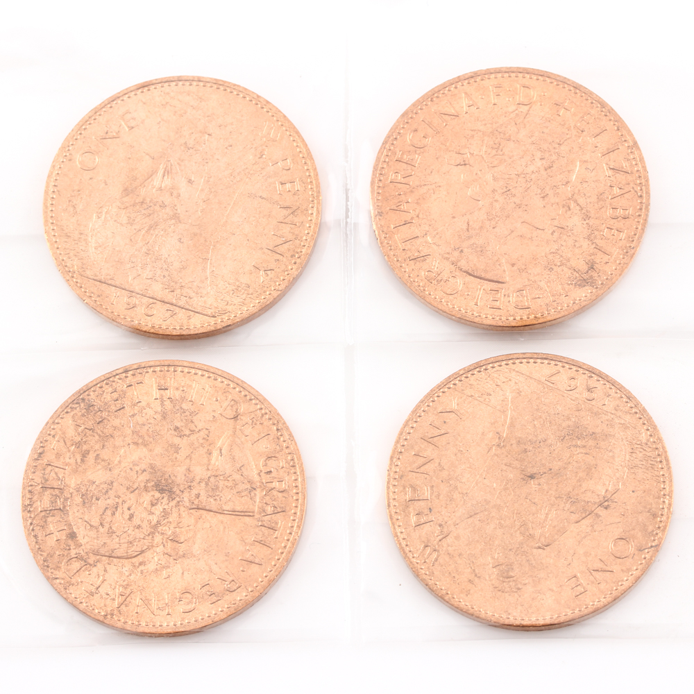 Group of (15) Pennies From Great Britain and Ireland 1940-1967