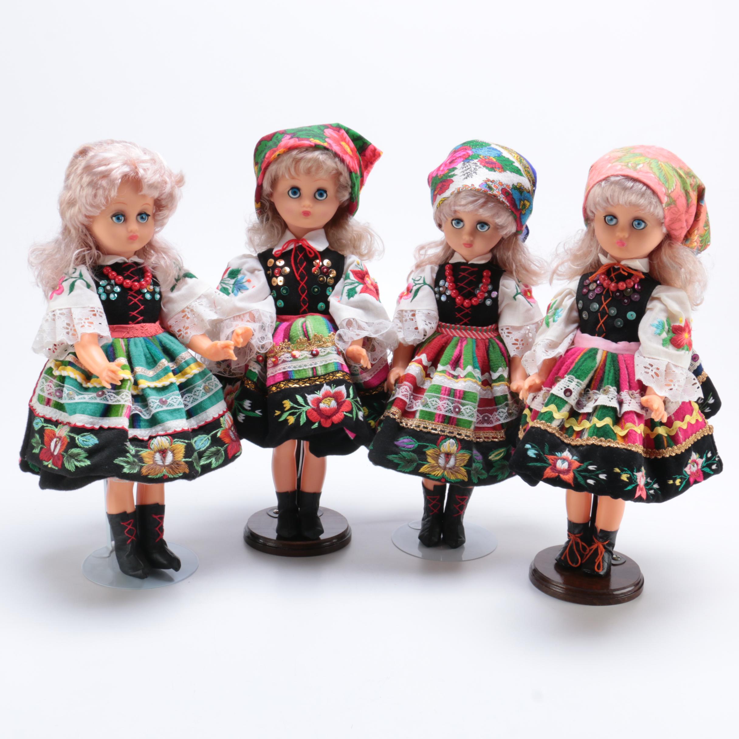 Four Polish Lowiczanka Dolls