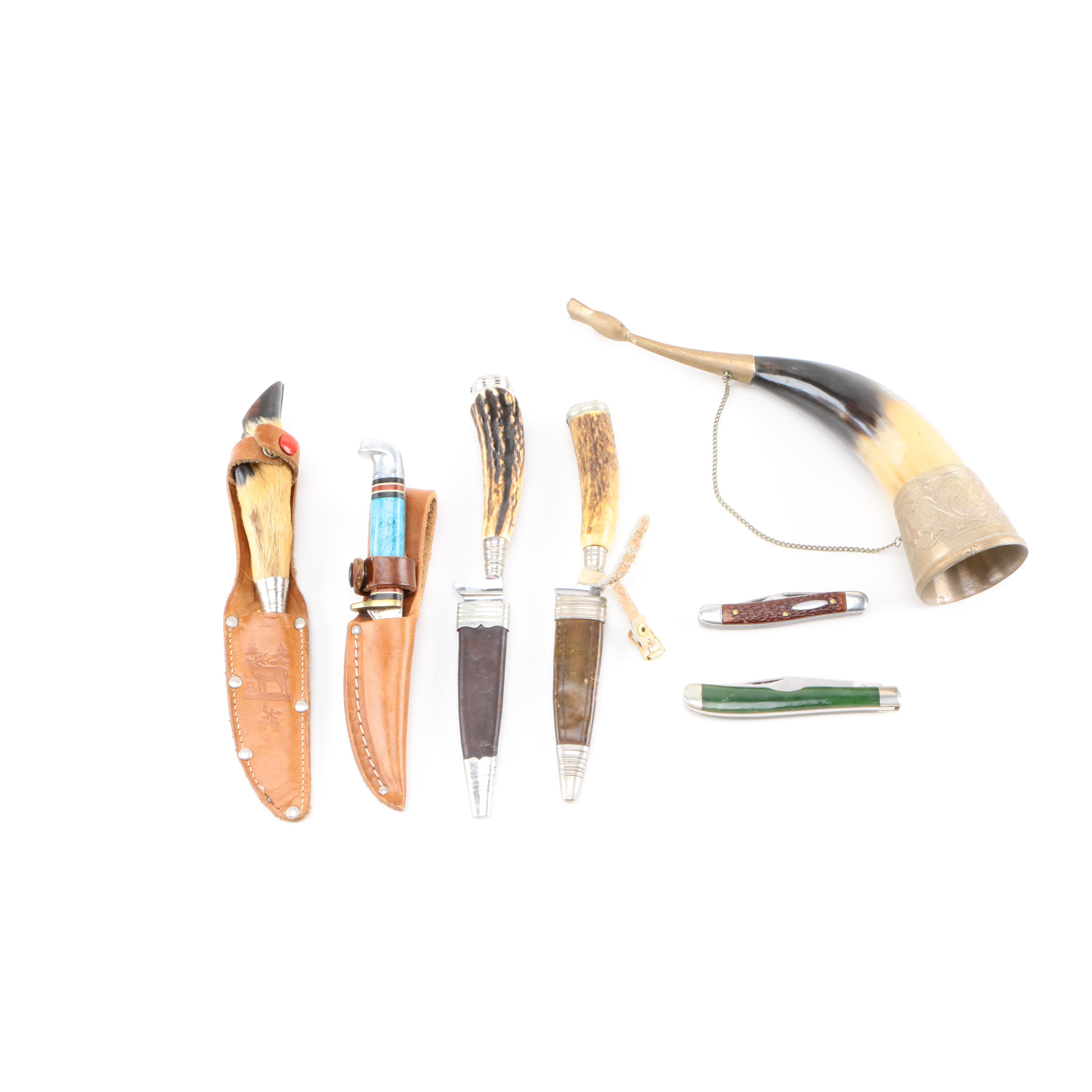 Collection of Vintage Knives and Powder Horn
