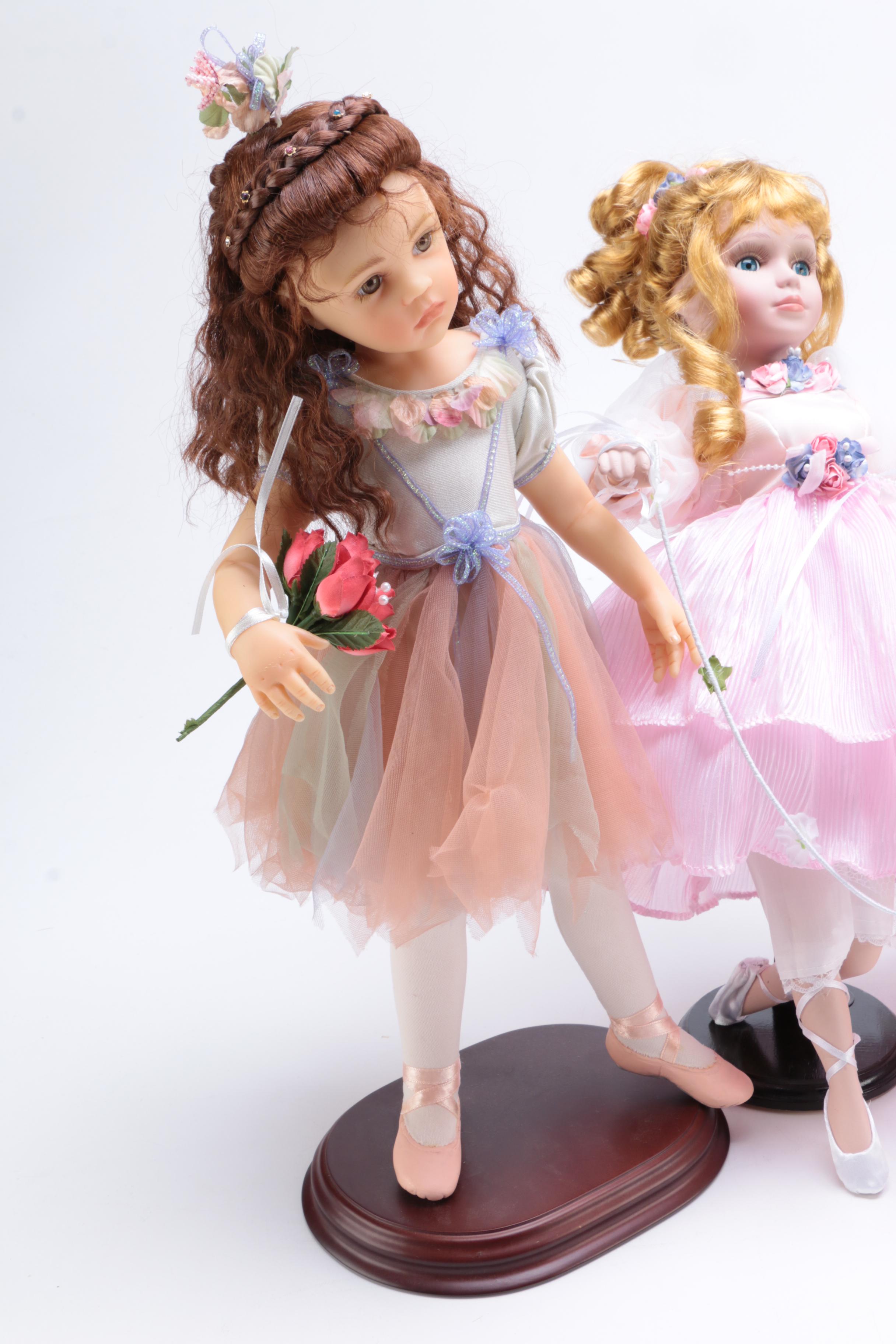 Five Dancer Dolls Including Music Stand and Lamp