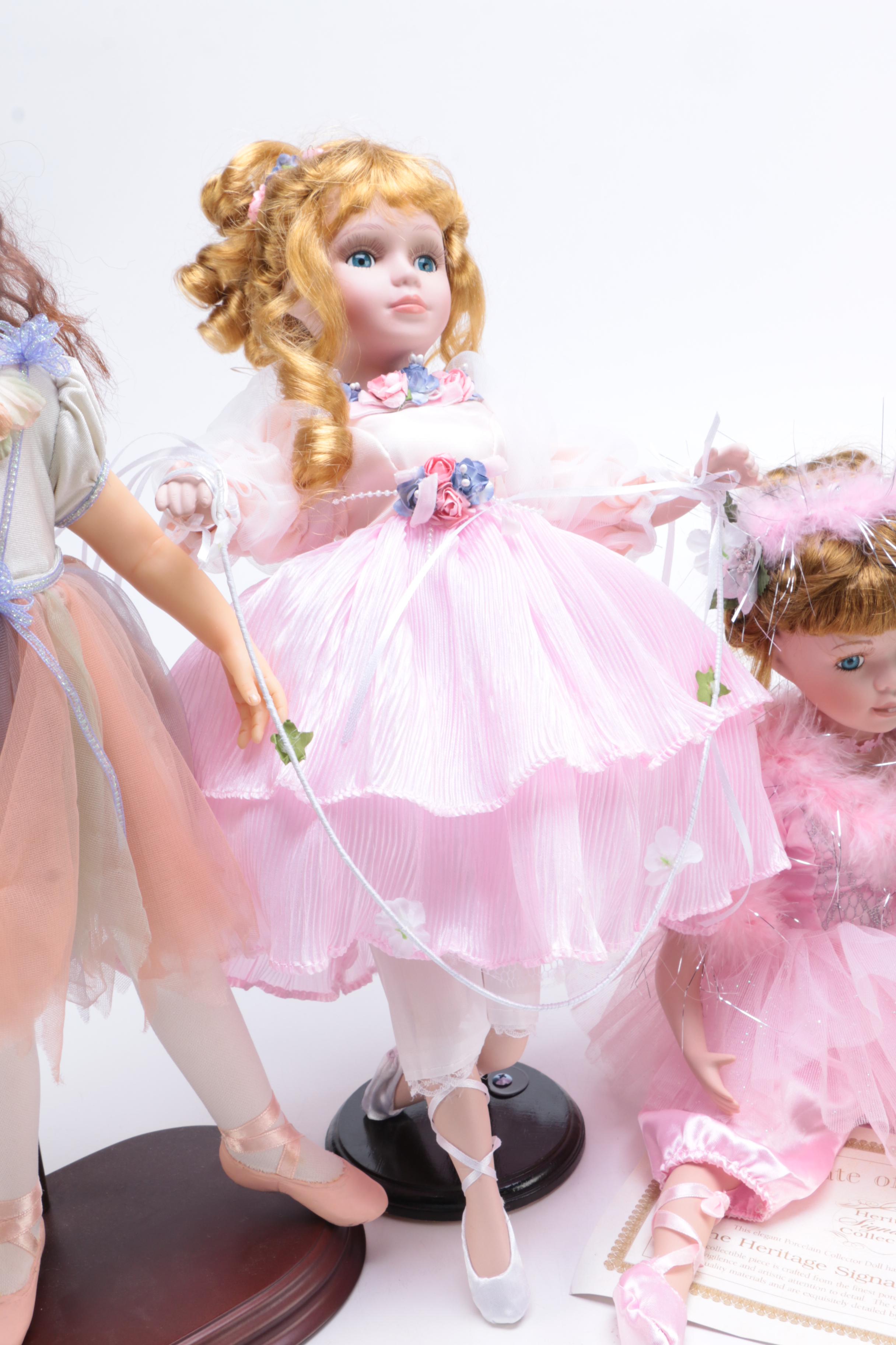 Five Dancer Dolls Including Music Stand and Lamp