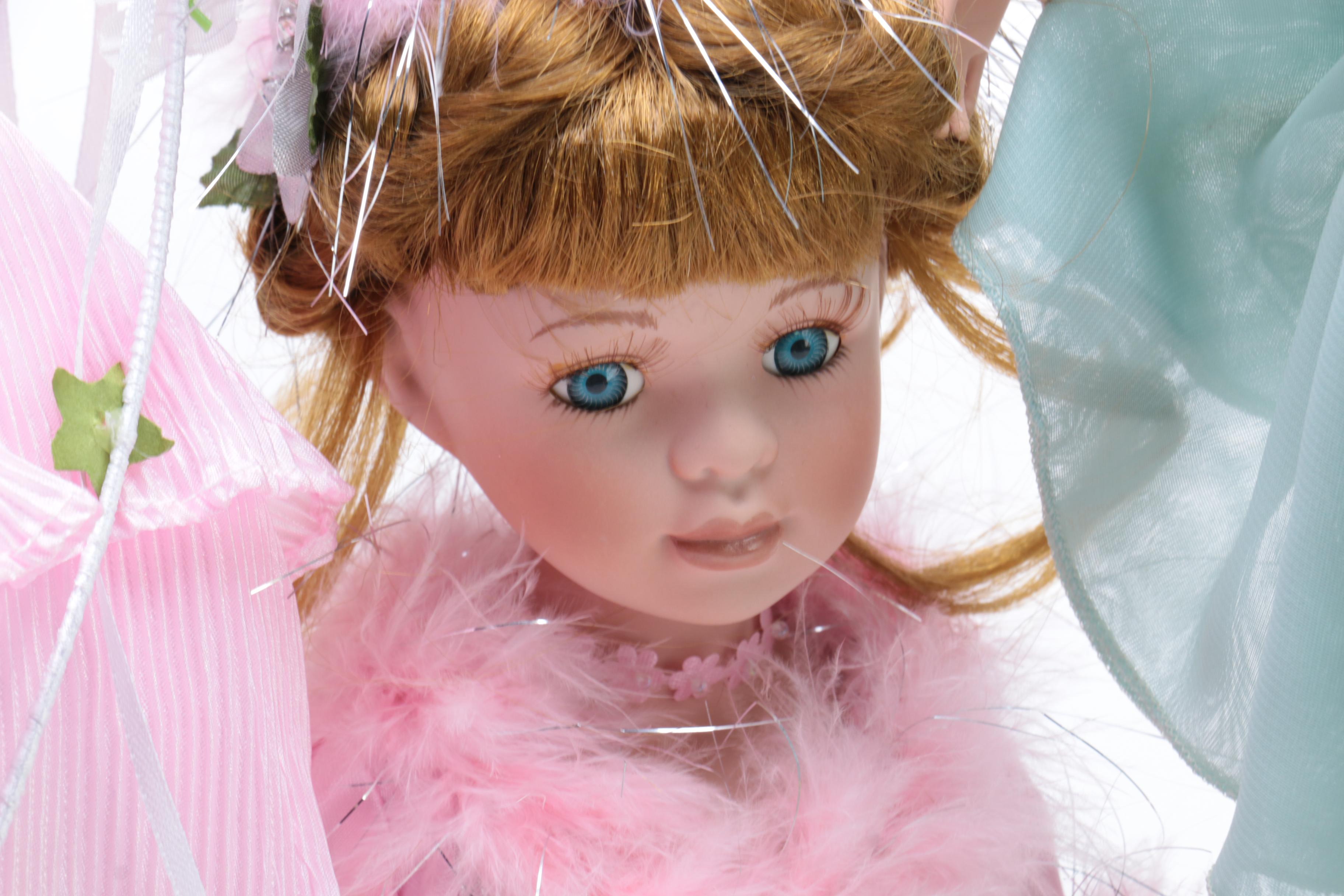 Five Dancer Dolls Including Music Stand and Lamp