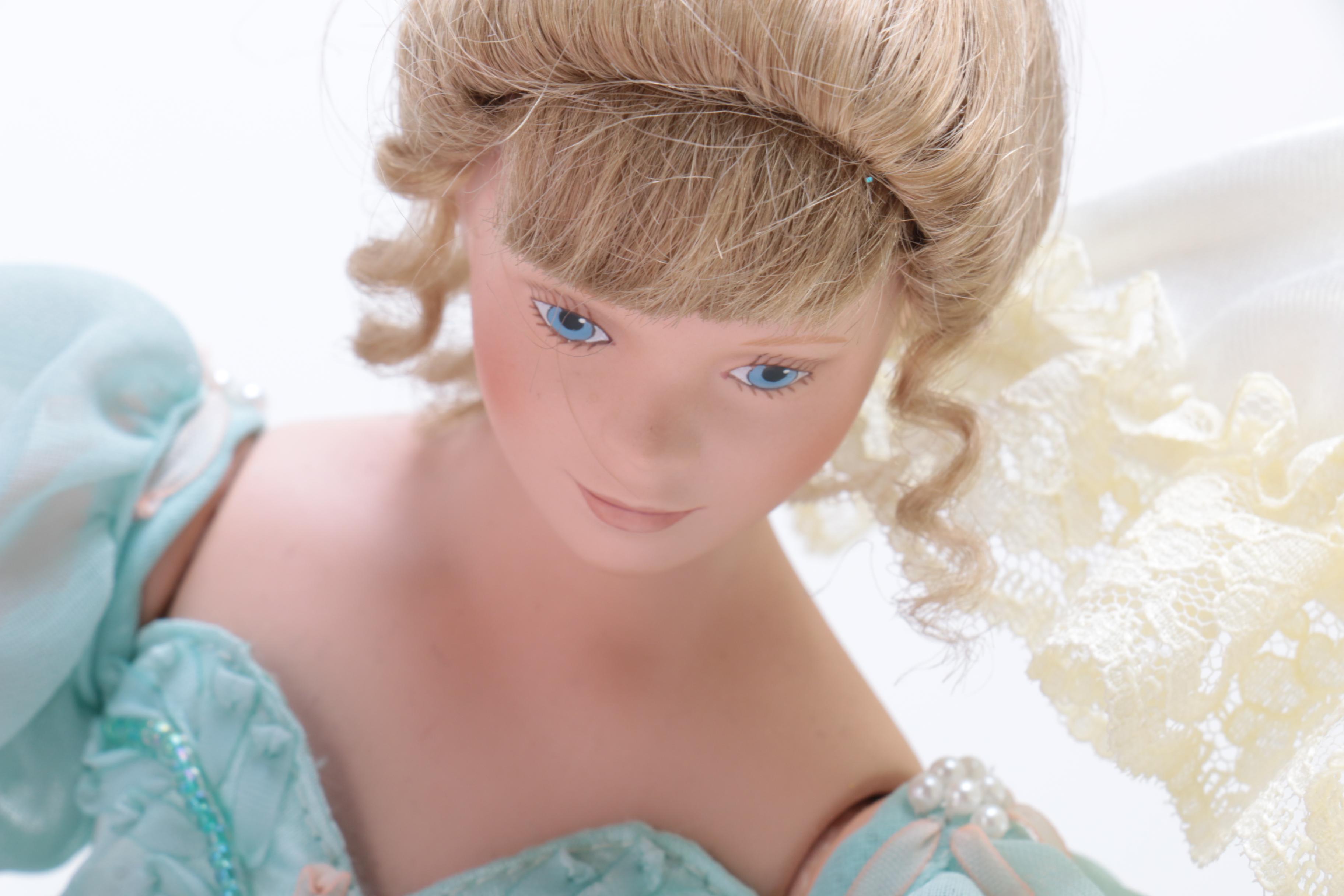 Five Dancer Dolls Including Music Stand and Lamp