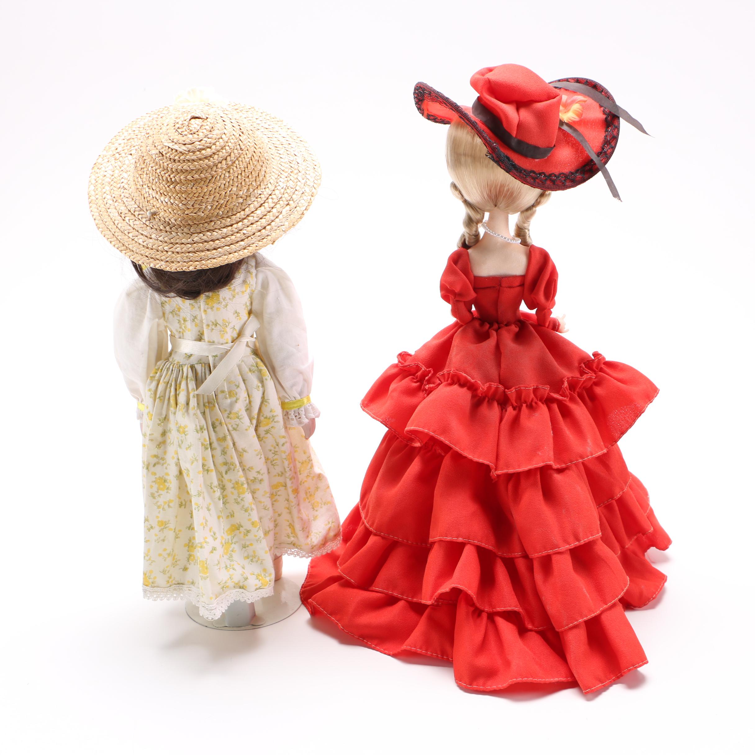 Porcelain Doll and Vintage Big Eyed Vinyl and Cloth Doll