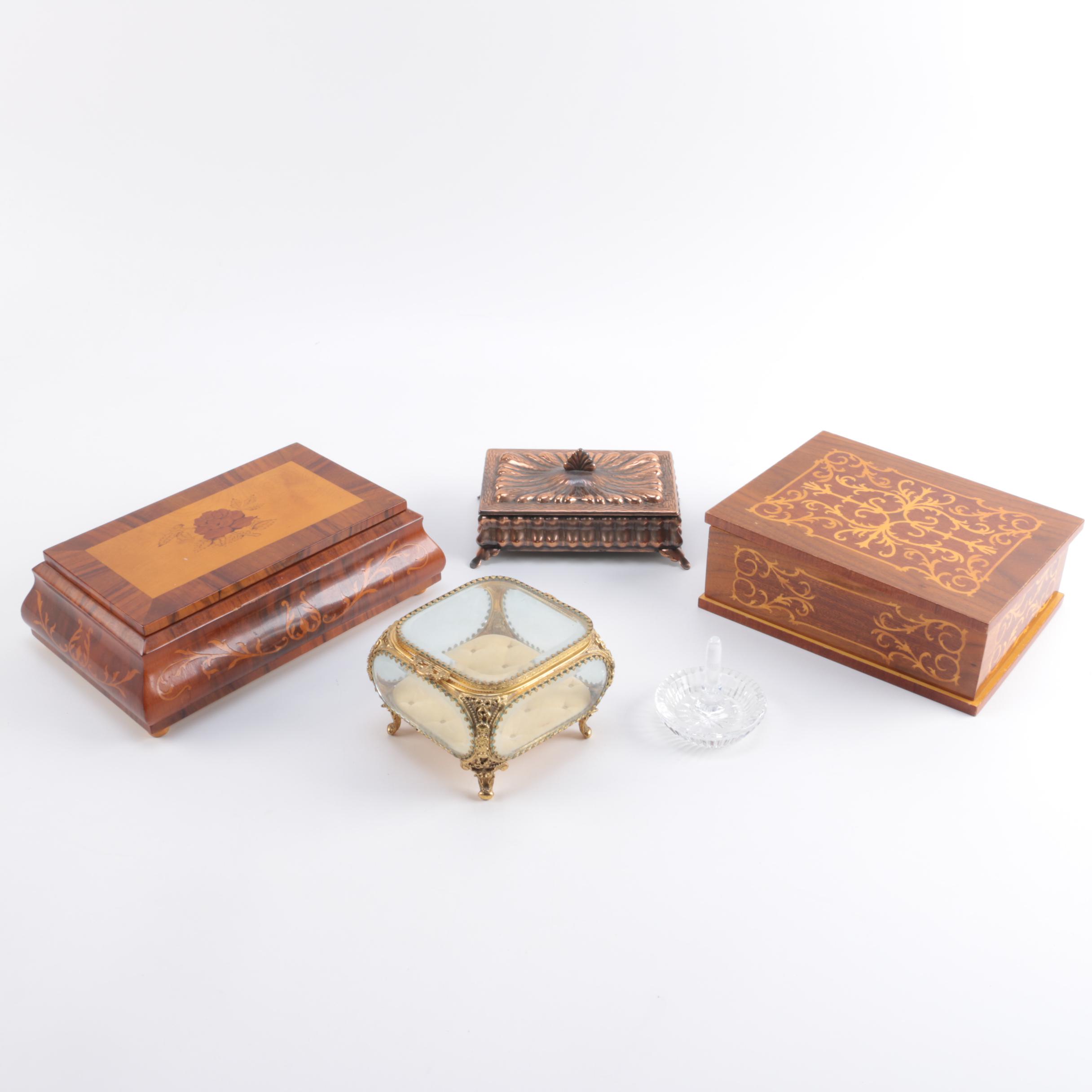 Wood, Brass and Glass Trinket Boxes