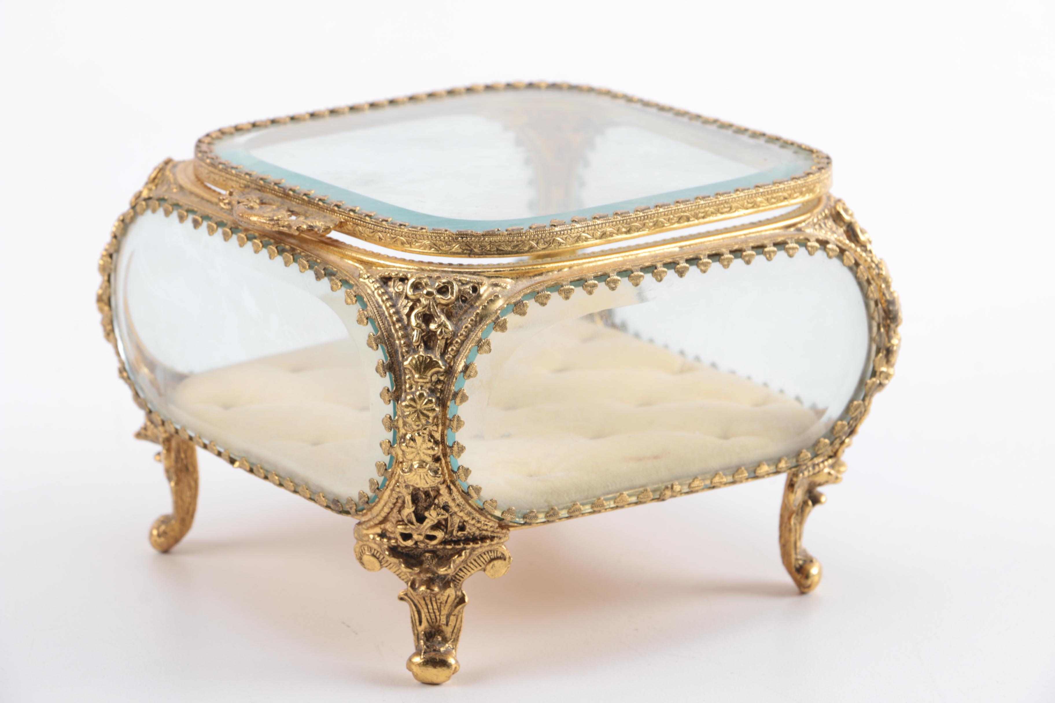 Wood, Brass and Glass Trinket Boxes