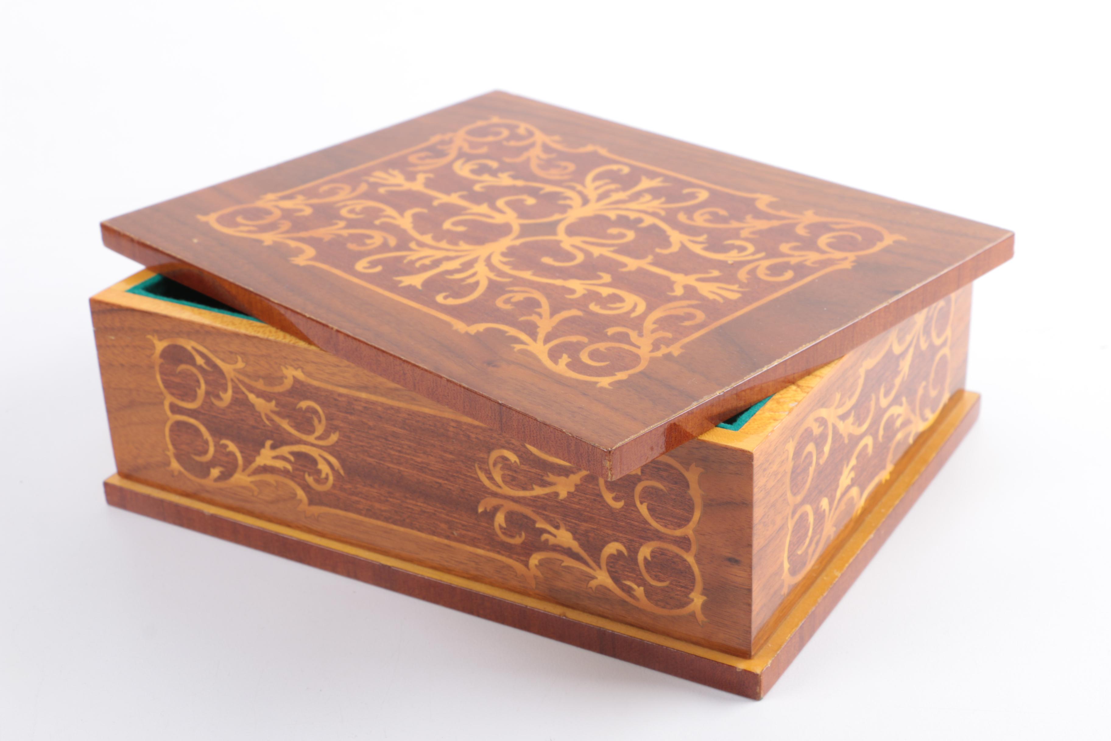 Wood, Brass and Glass Trinket Boxes
