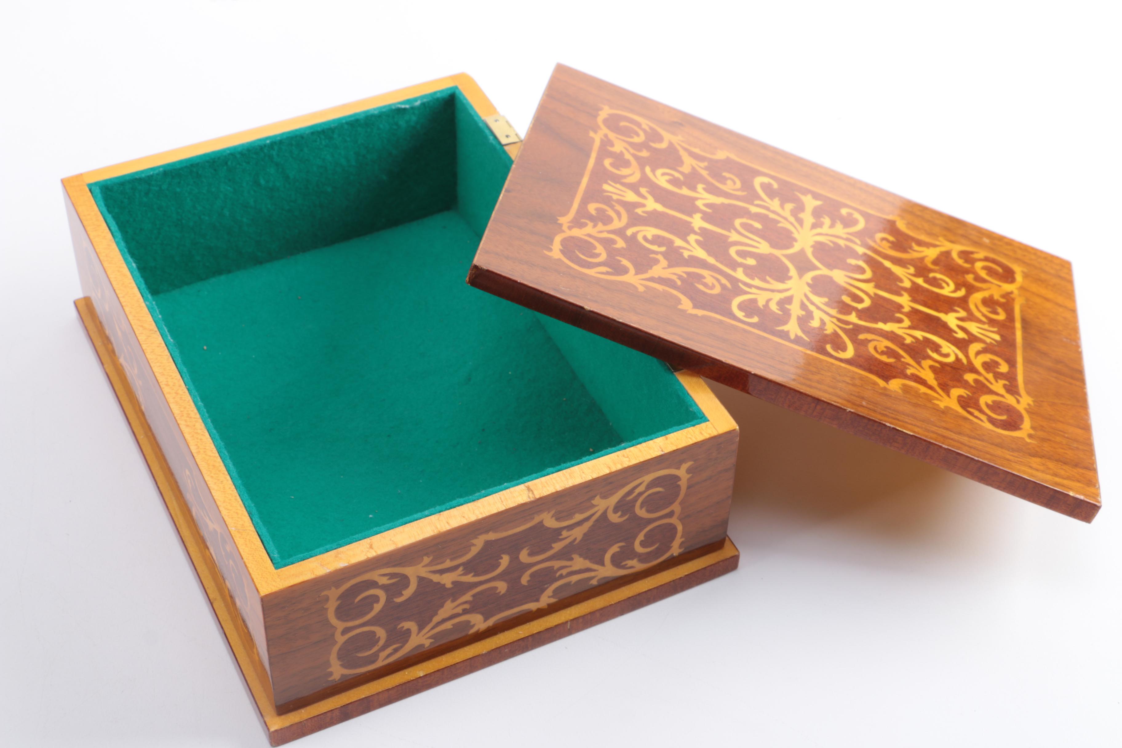 Wood, Brass and Glass Trinket Boxes