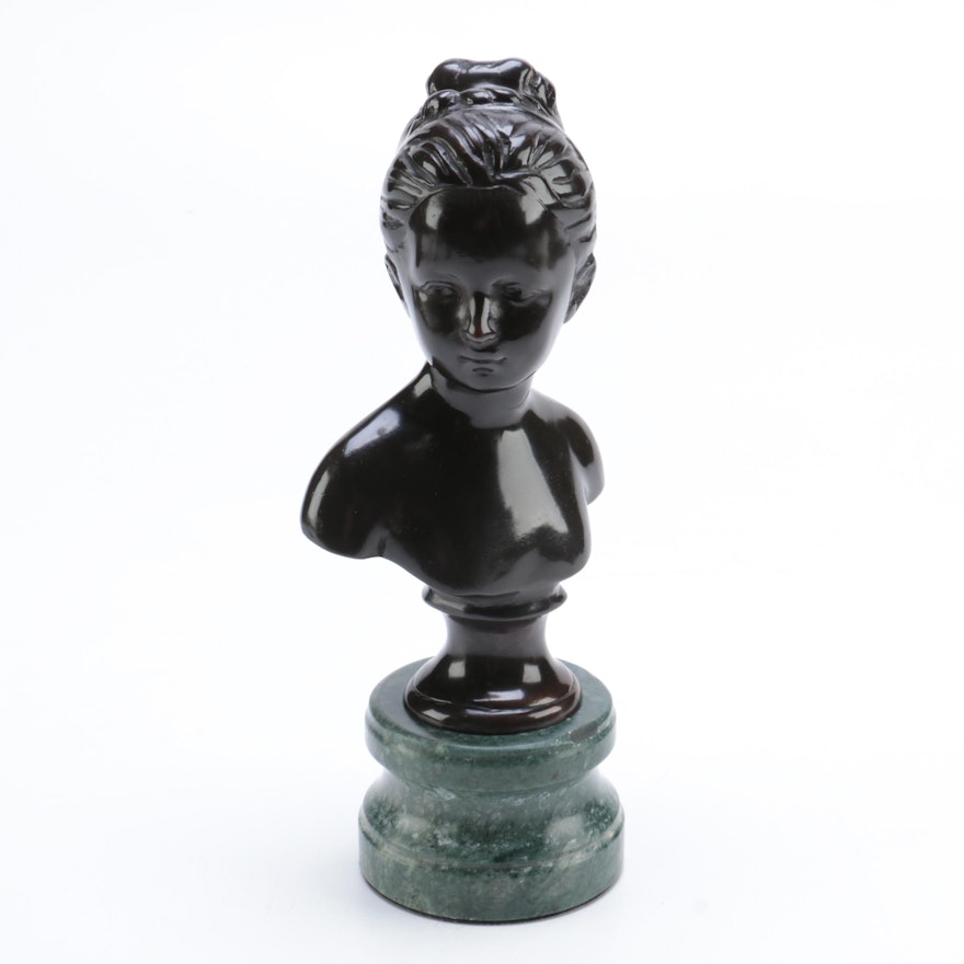Andrea by Sadek Bronze Bust of a Woman on Soapstone Stand