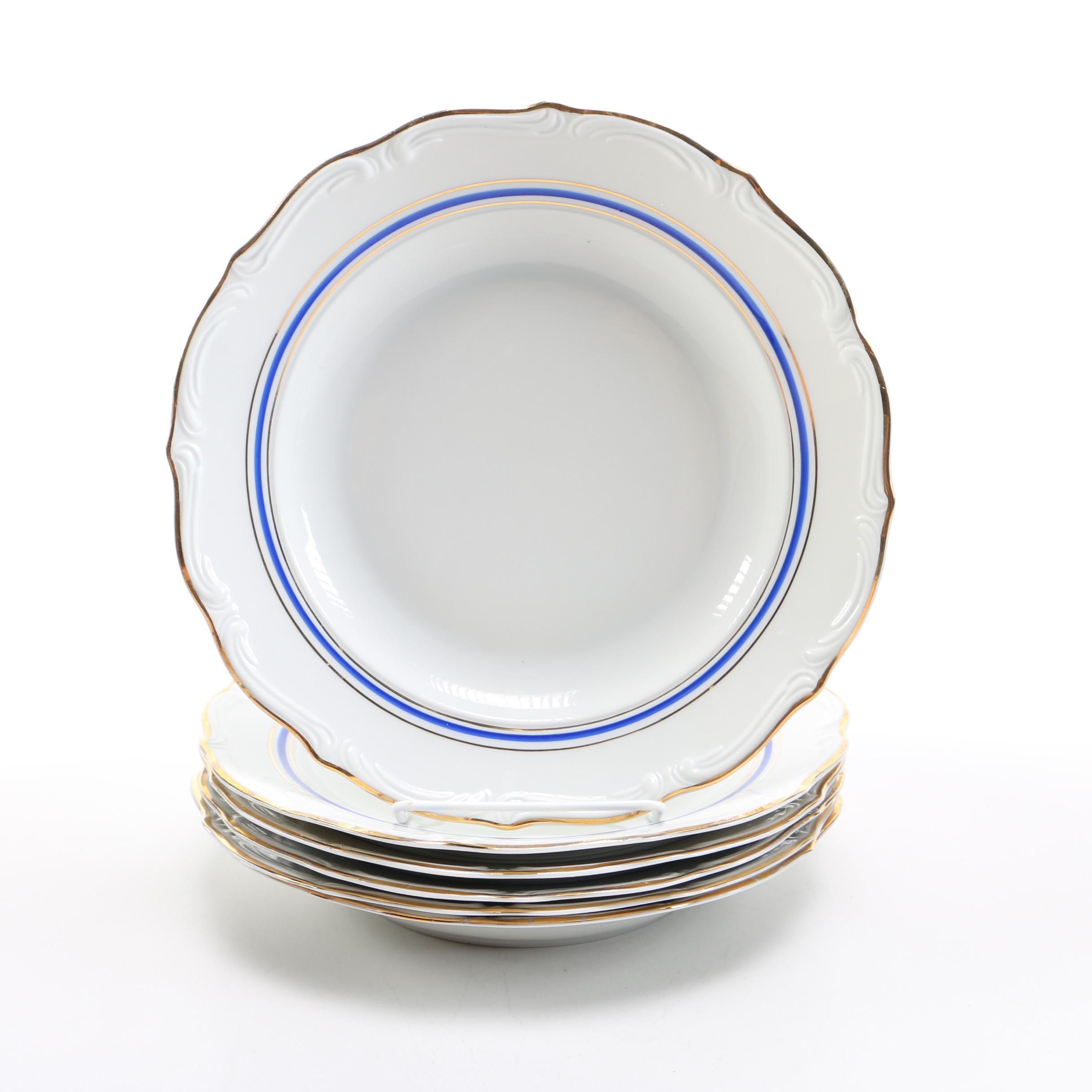 Walbrzych Blue and Gold Rim Soup Plates