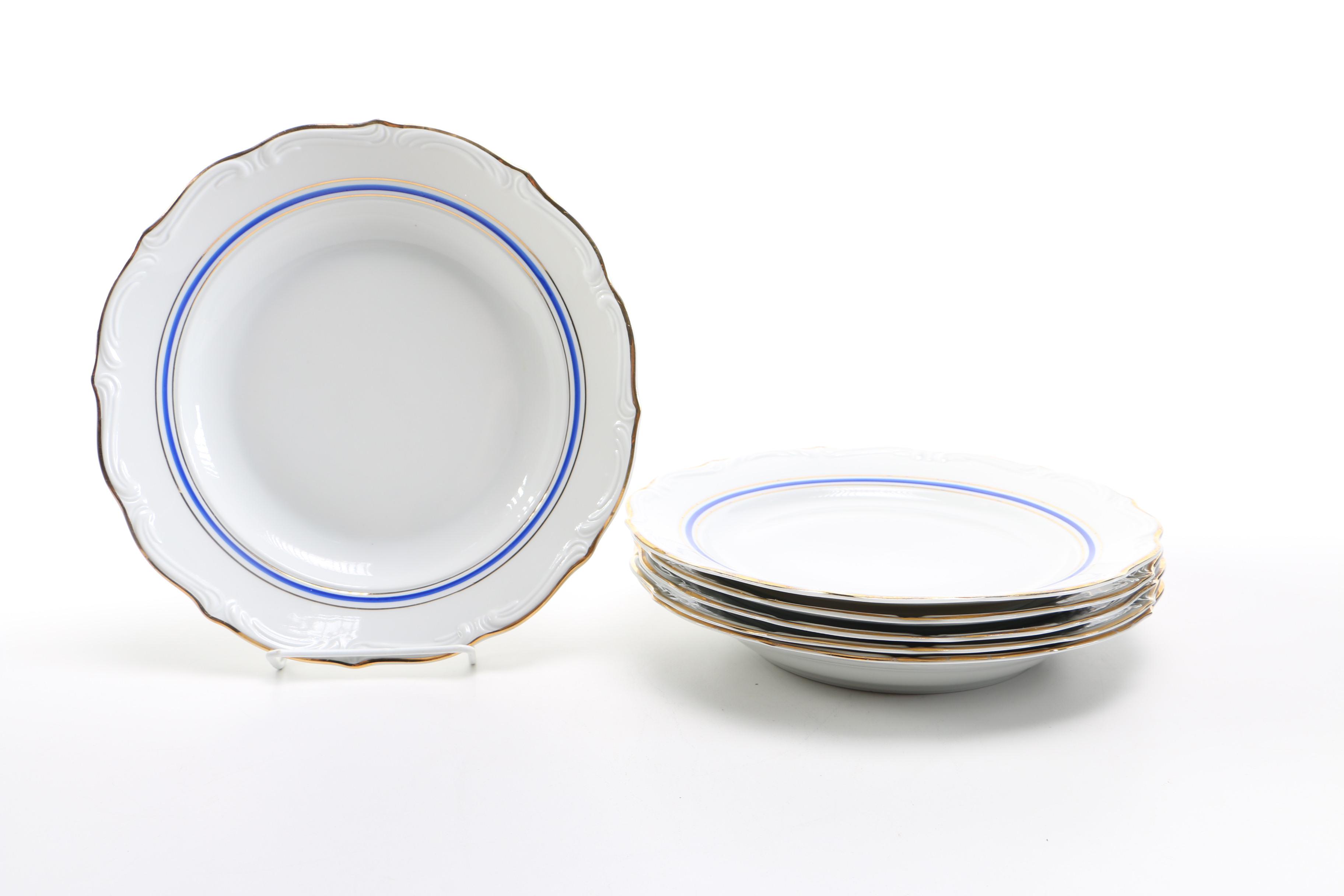Walbrzych Blue and Gold Rim Soup Plates