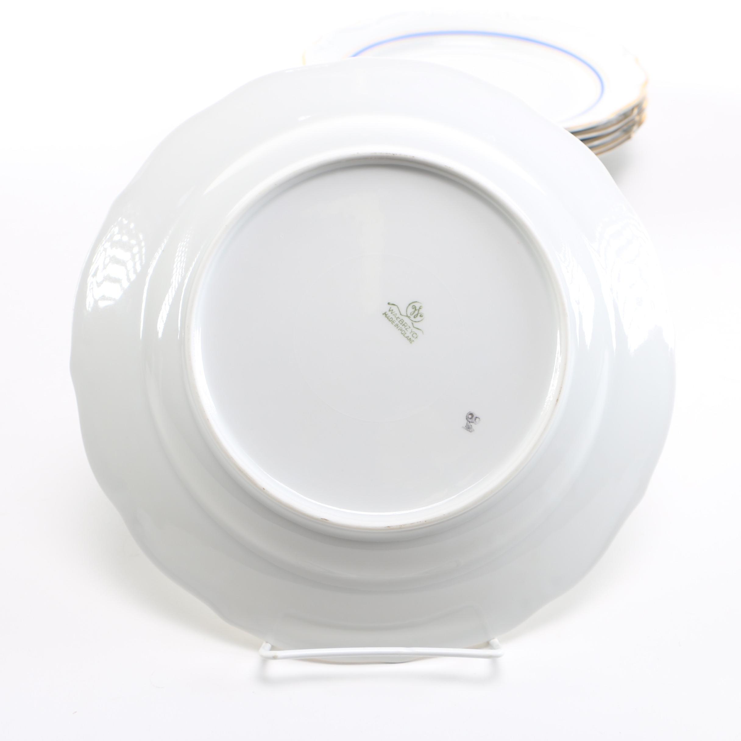 Walbrzych Blue and Gold Rim Soup Plates