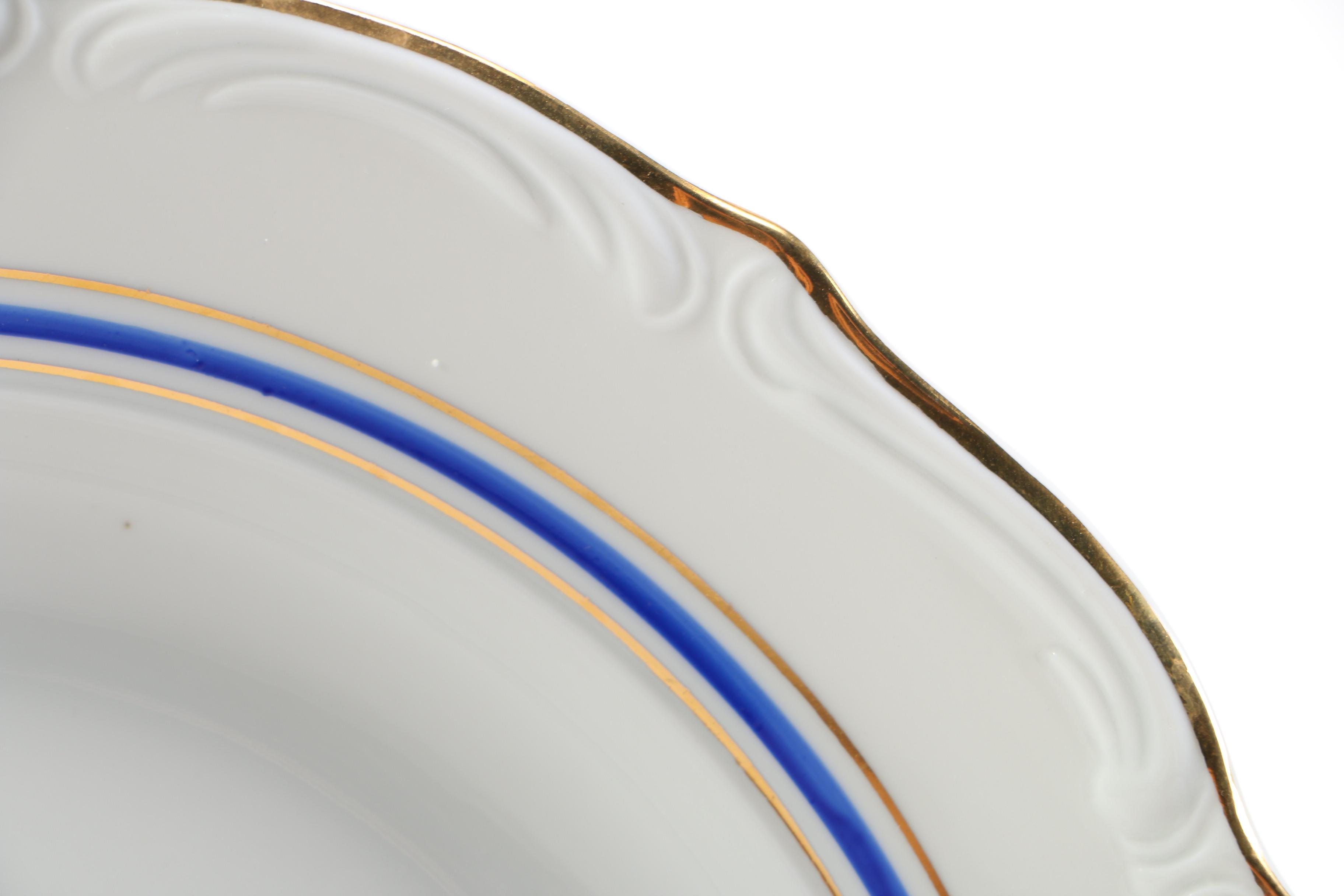 Walbrzych Blue and Gold Rim Soup Plates