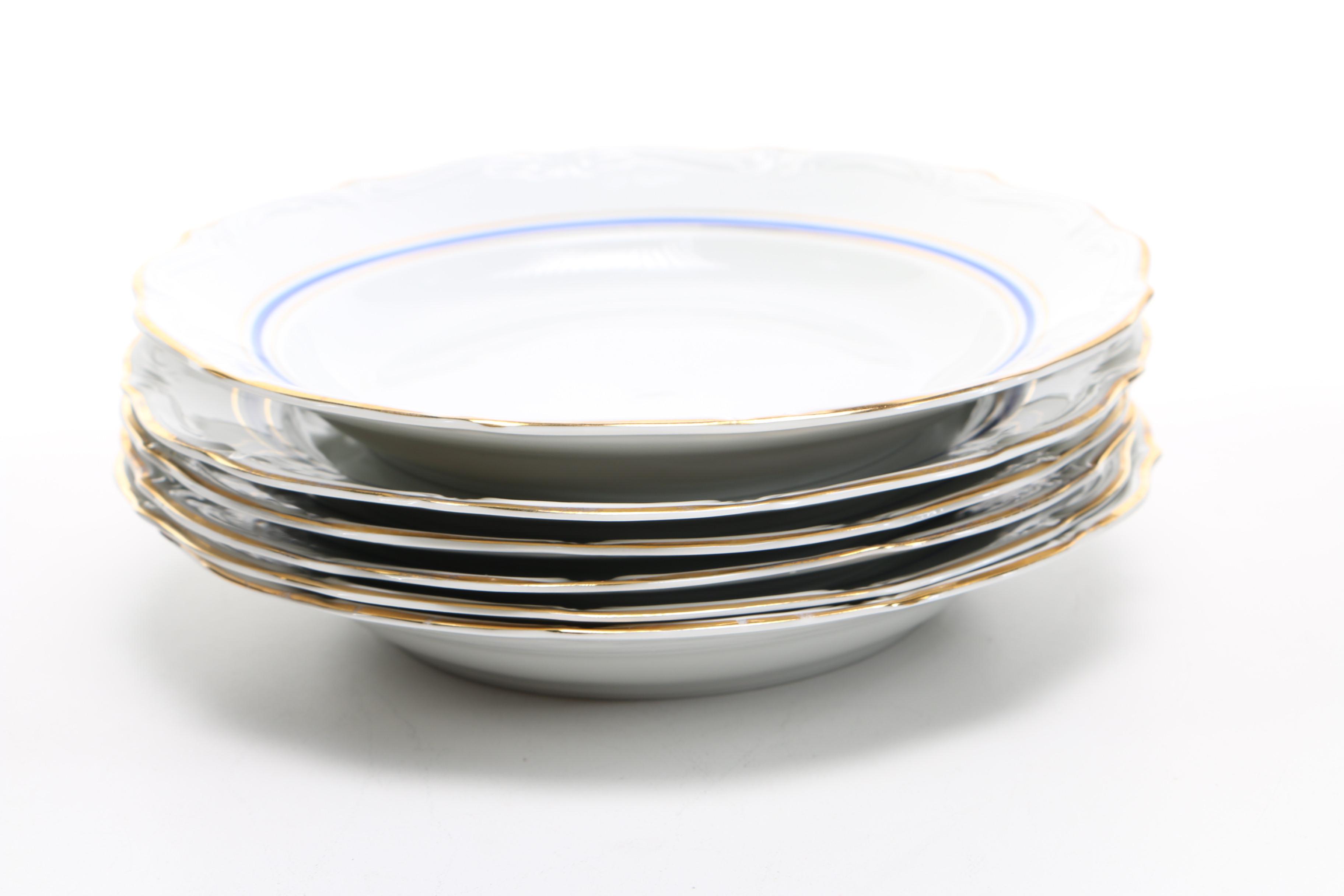 Walbrzych Blue and Gold Rim Soup Plates