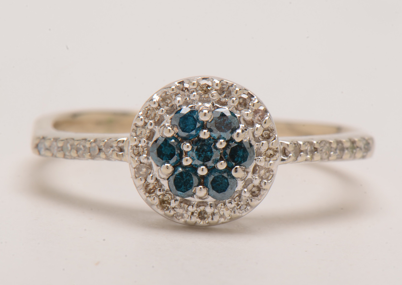 10K and 18K White Gold Irradiated Fancy Blue Diamond Ring