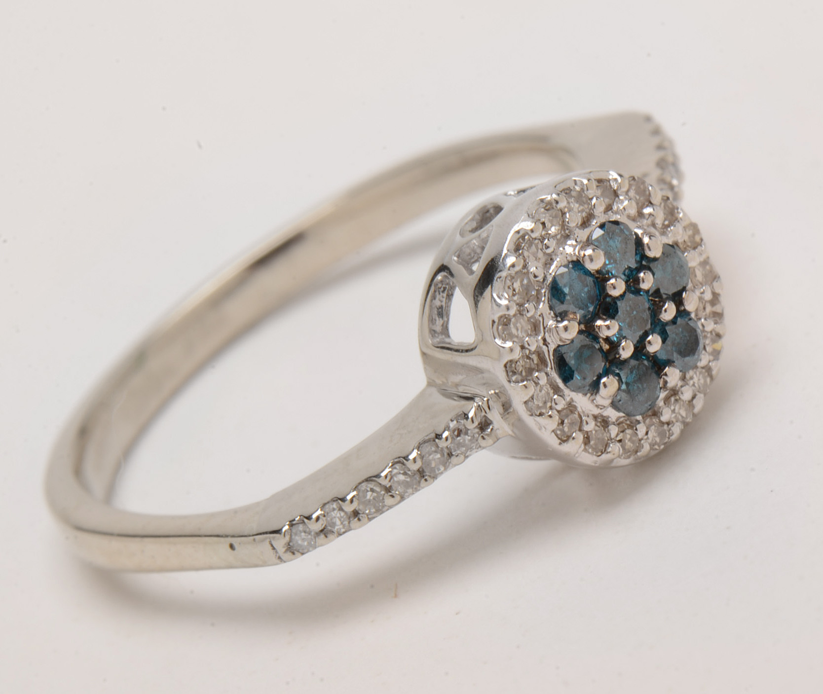 10K and 18K White Gold Irradiated Fancy Blue Diamond Ring