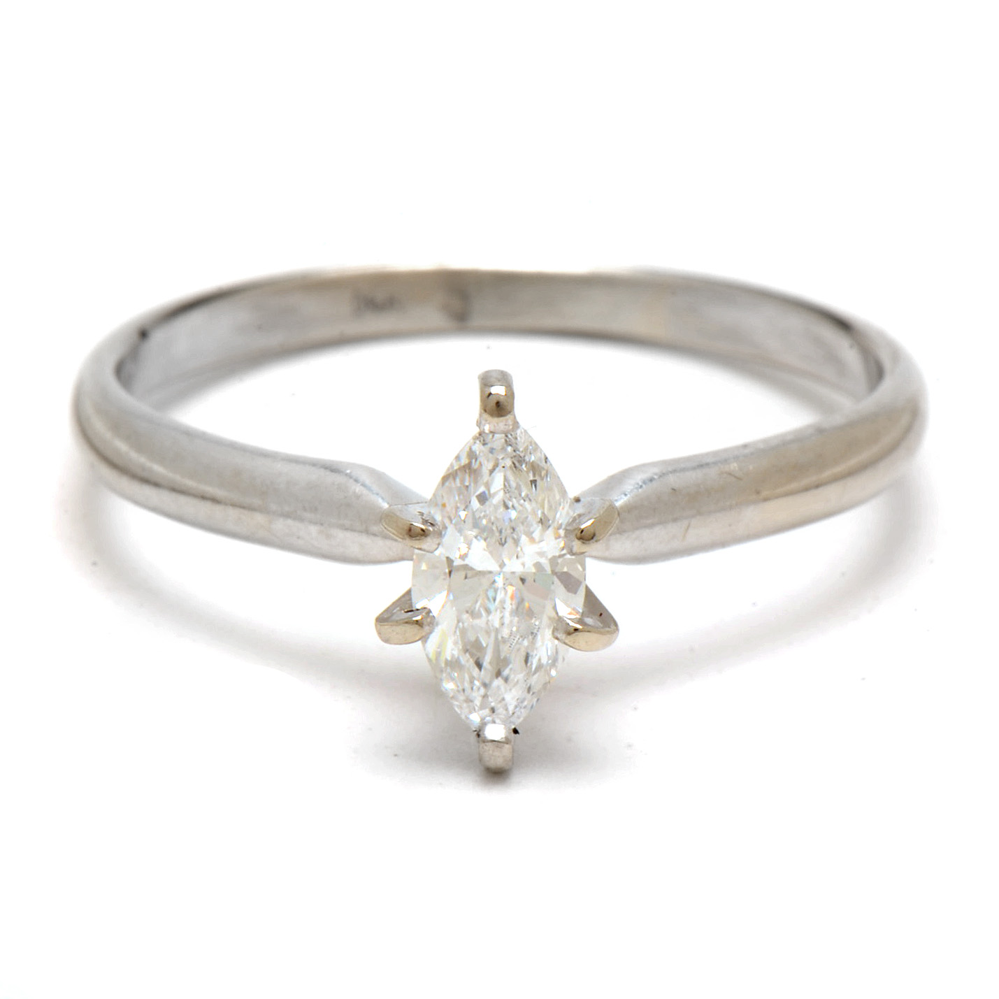14K White Gold Marquise-Cut Solitaire Diamond Ring