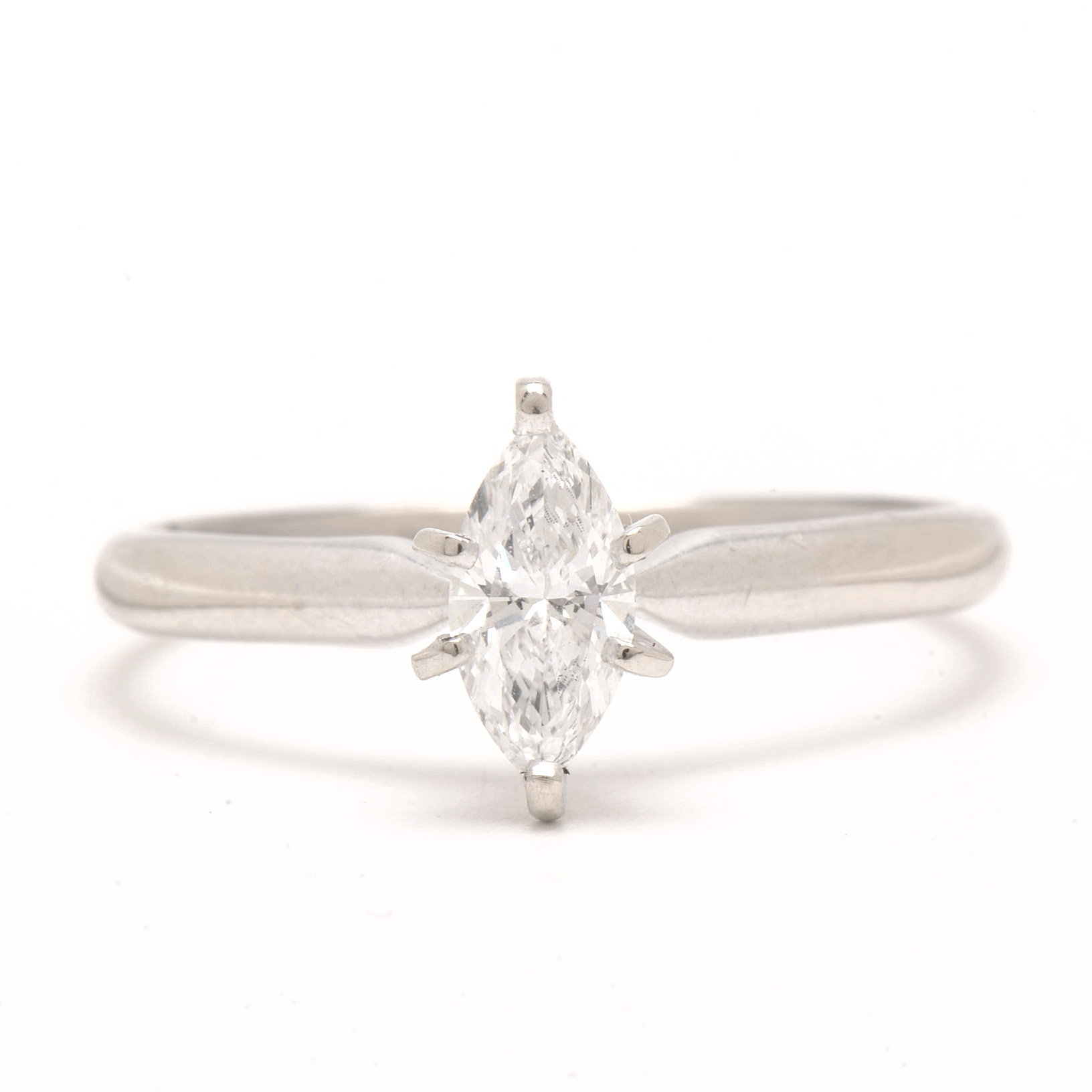 14K White Gold Marquise-Cut Solitaire Diamond Ring