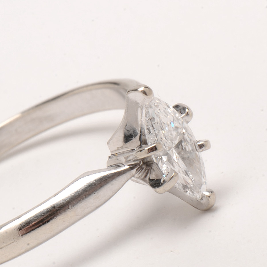 14K White Gold Marquise-Cut Solitaire Diamond Ring