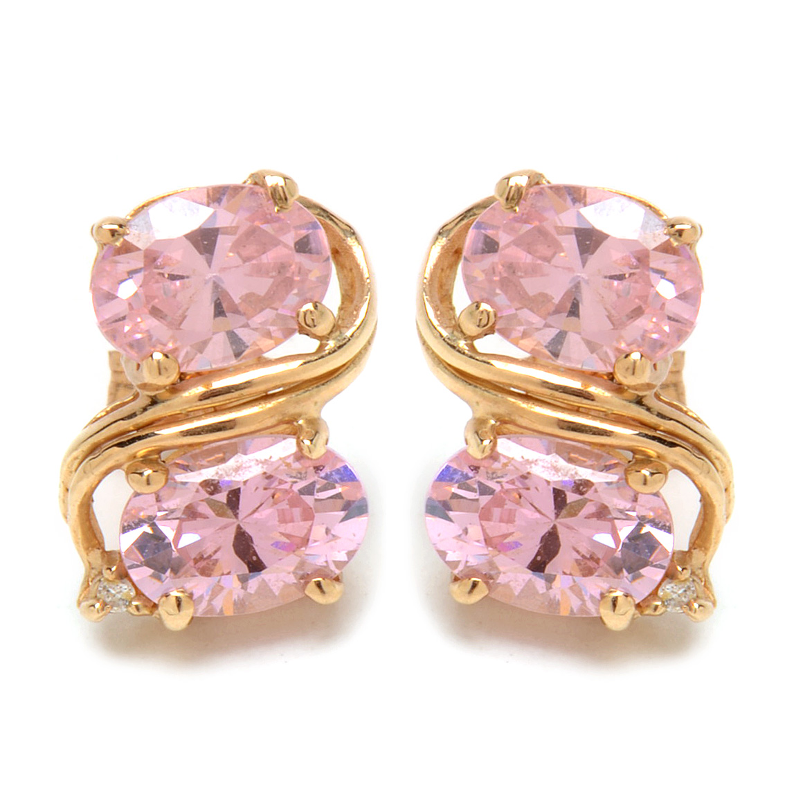 Pair of 10K Yellow Gold Pink Cubic Zirconia Stud Earrings