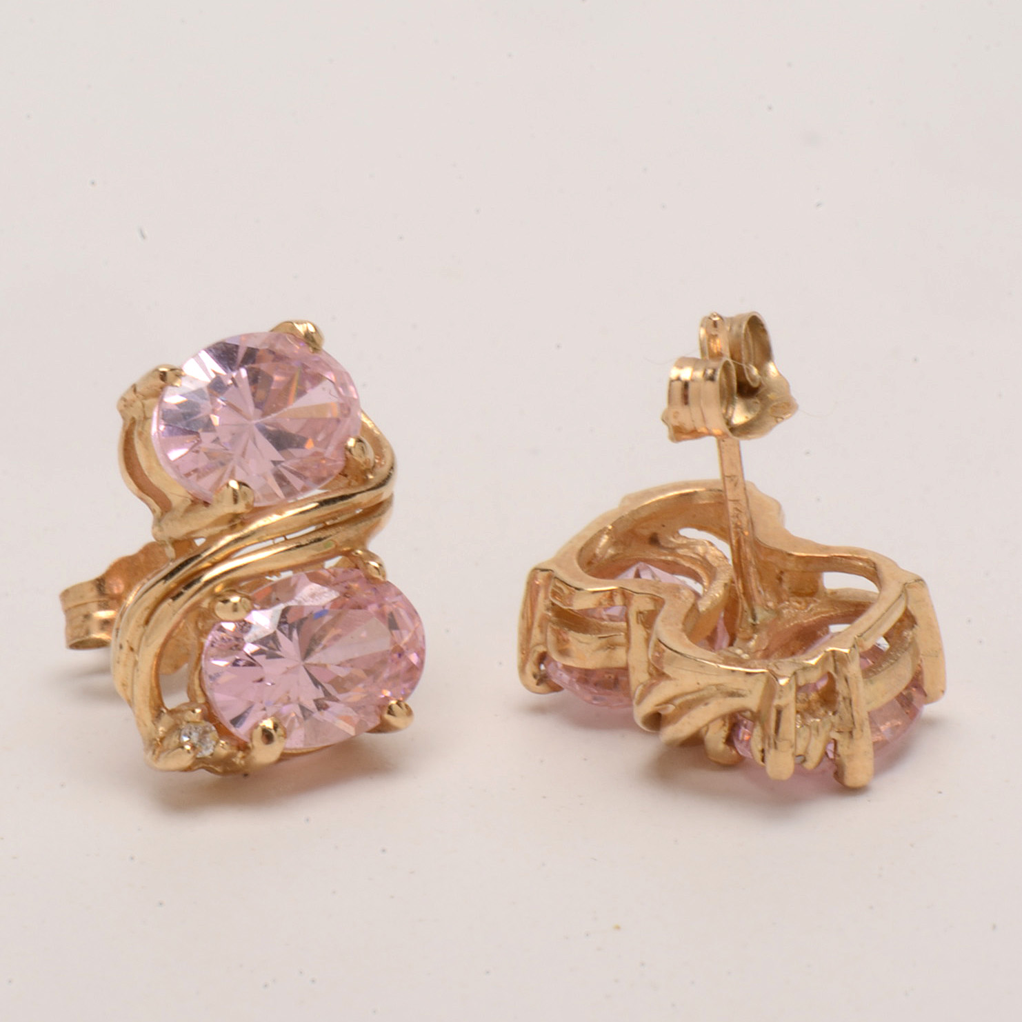 Pair of 10K Yellow Gold Pink Cubic Zirconia Stud Earrings