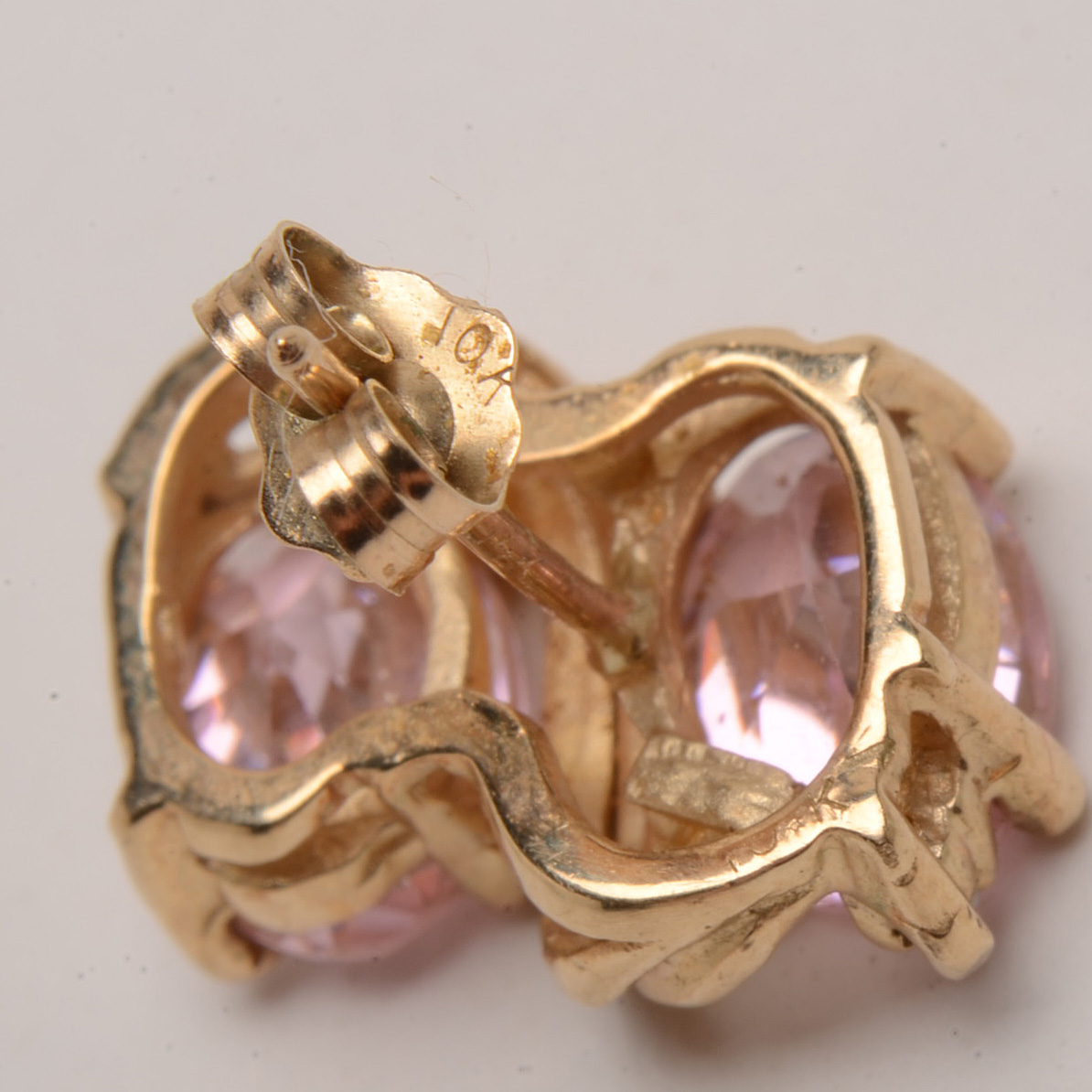 Pair of 10K Yellow Gold Pink Cubic Zirconia Stud Earrings