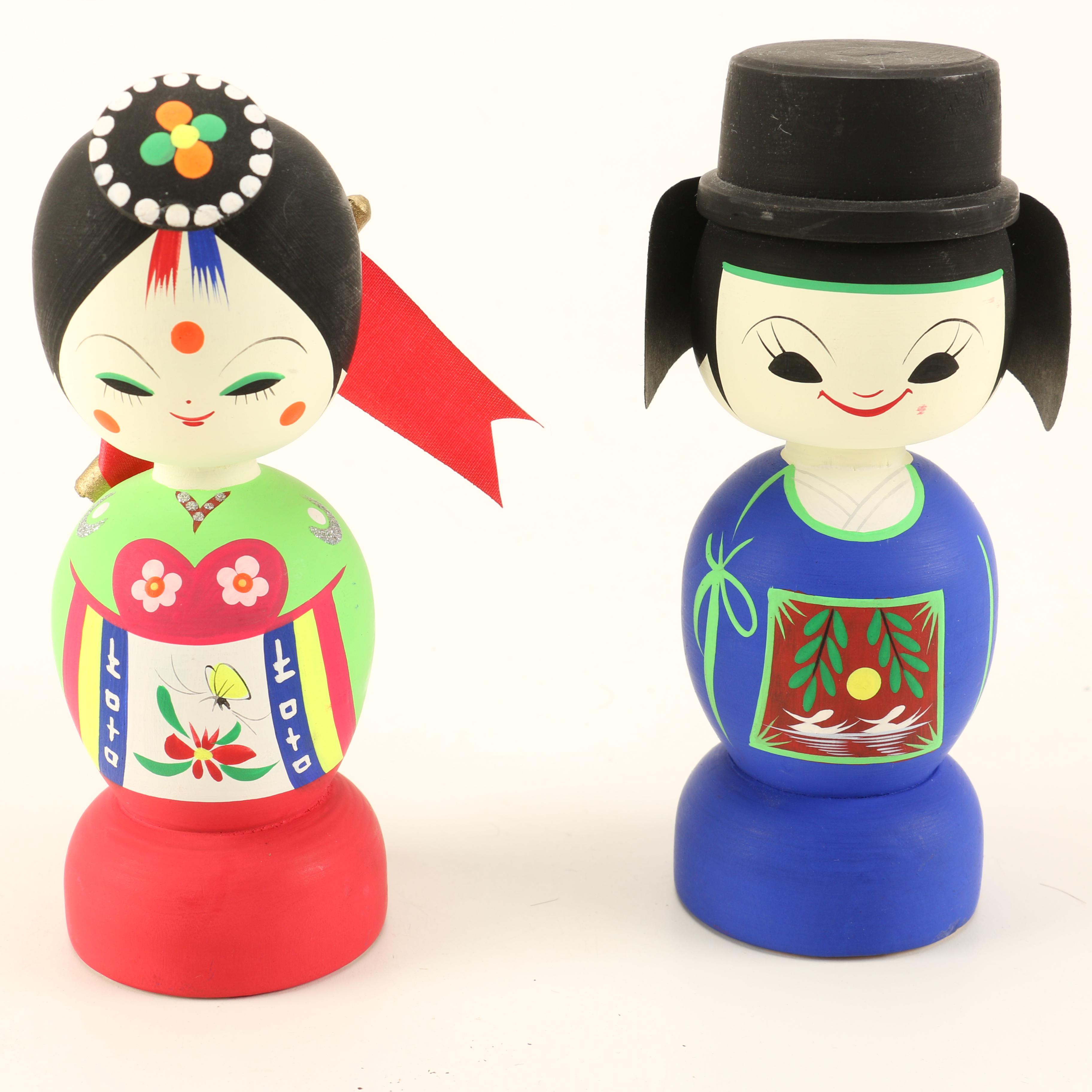 Korean Painted Wood Doll Couple