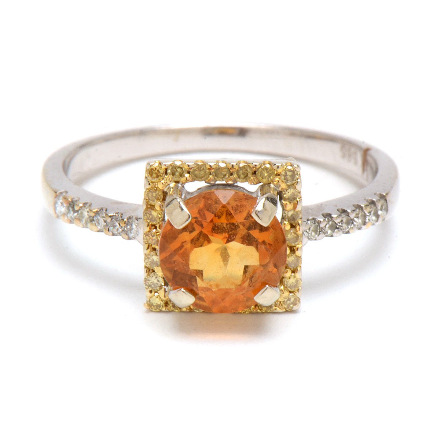 14K White Gold Citrine and Fancy Yellow Diamond Ring