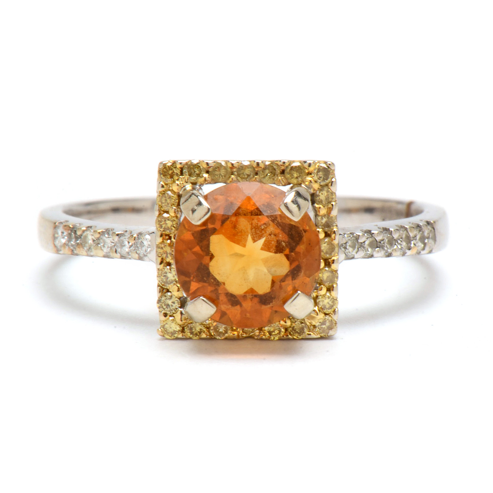 14K White Gold Citrine and Fancy Yellow Diamond Ring