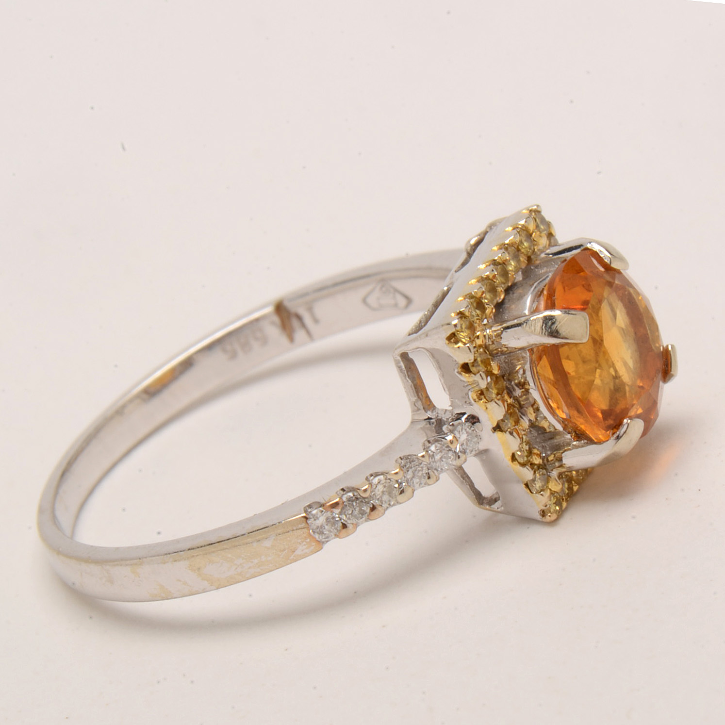 14K White Gold Citrine and Fancy Yellow Diamond Ring